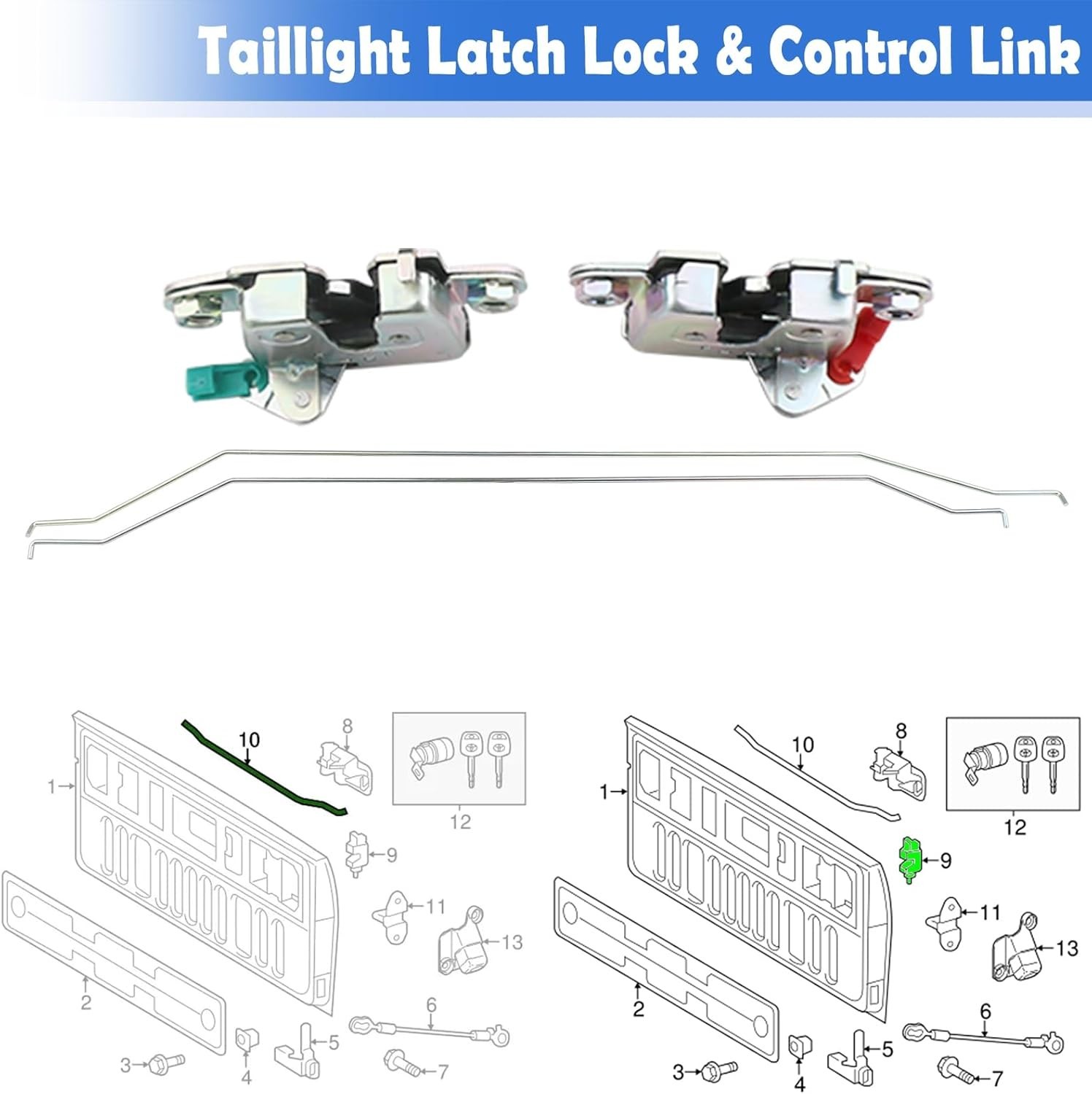 1Pair Tailgate Latch Lock with Control Link Compatible with Toyota Tundra 2007-2