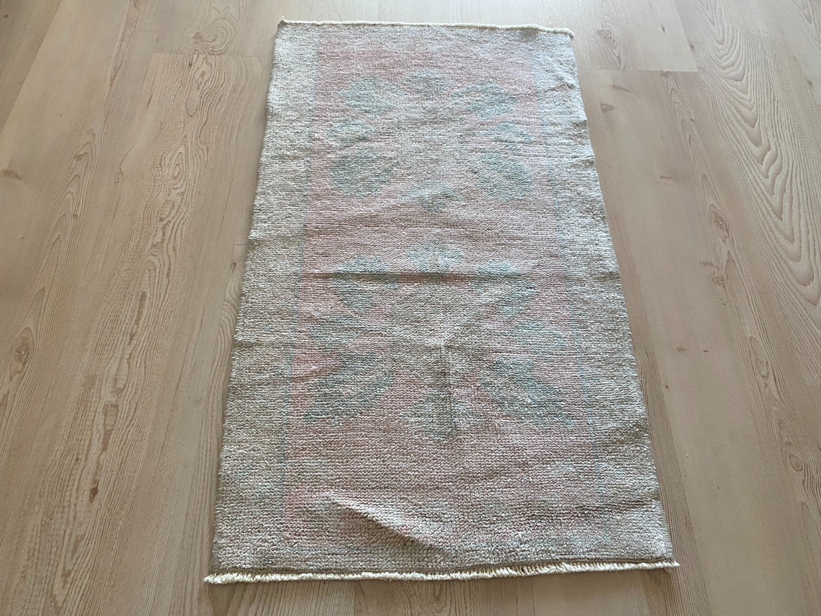 Vintage Turkish Small Pastel Rug 1.7 x 3.0 ft Handmade Wool Faded Carpet