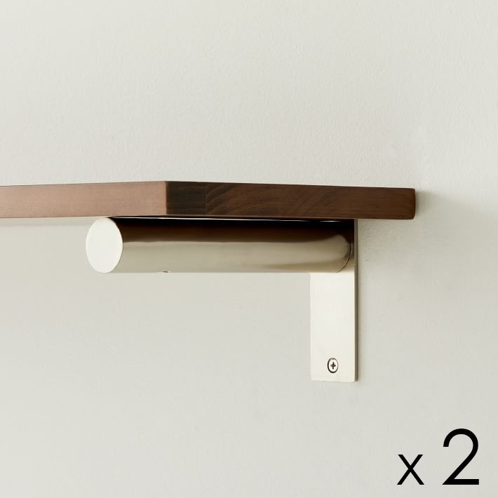 Set of 2 West Elm Minimalist Jordan Piston Shelf Brackets MCM Nickel NIB