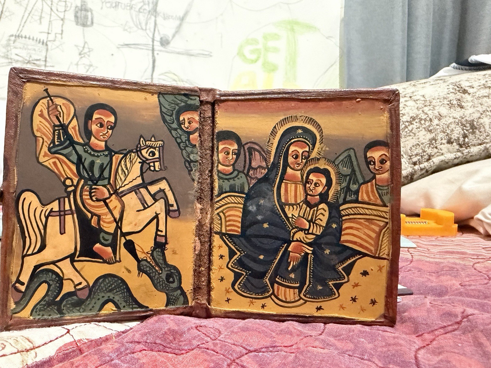 Vintage Mini Ethiopian Coptic Hand Painted Christian Icon Ethiopia
