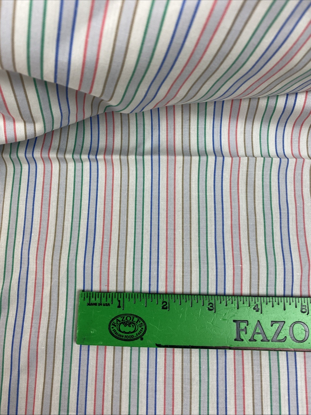 Vintage Striped Cotton Poly Fabric White w/ Blue Red Green Stripe 4+ yd x 45″W