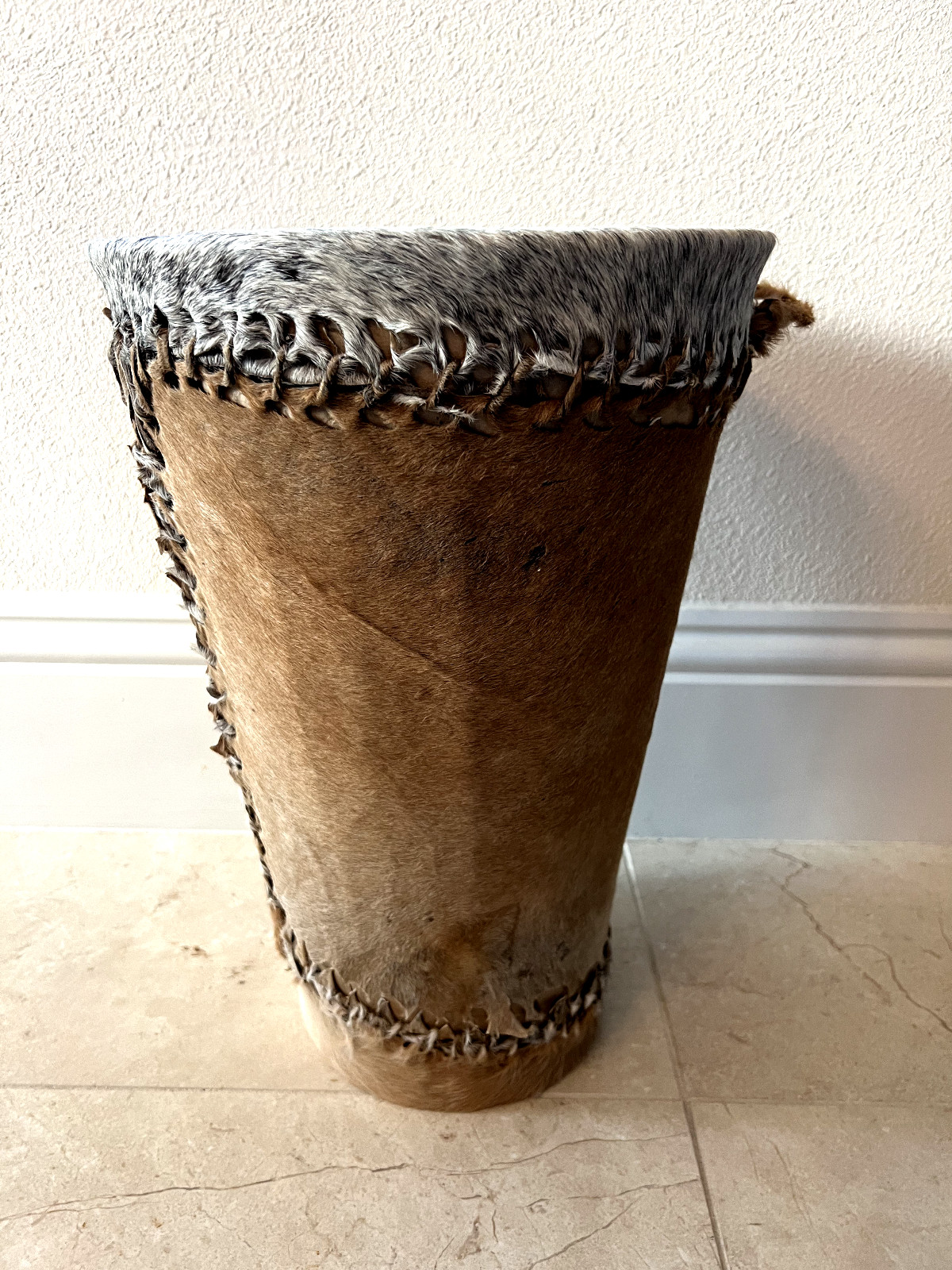 Primitive African Tribal Skin Double Drum Animal Hide Traditional Zulu Drum VTG