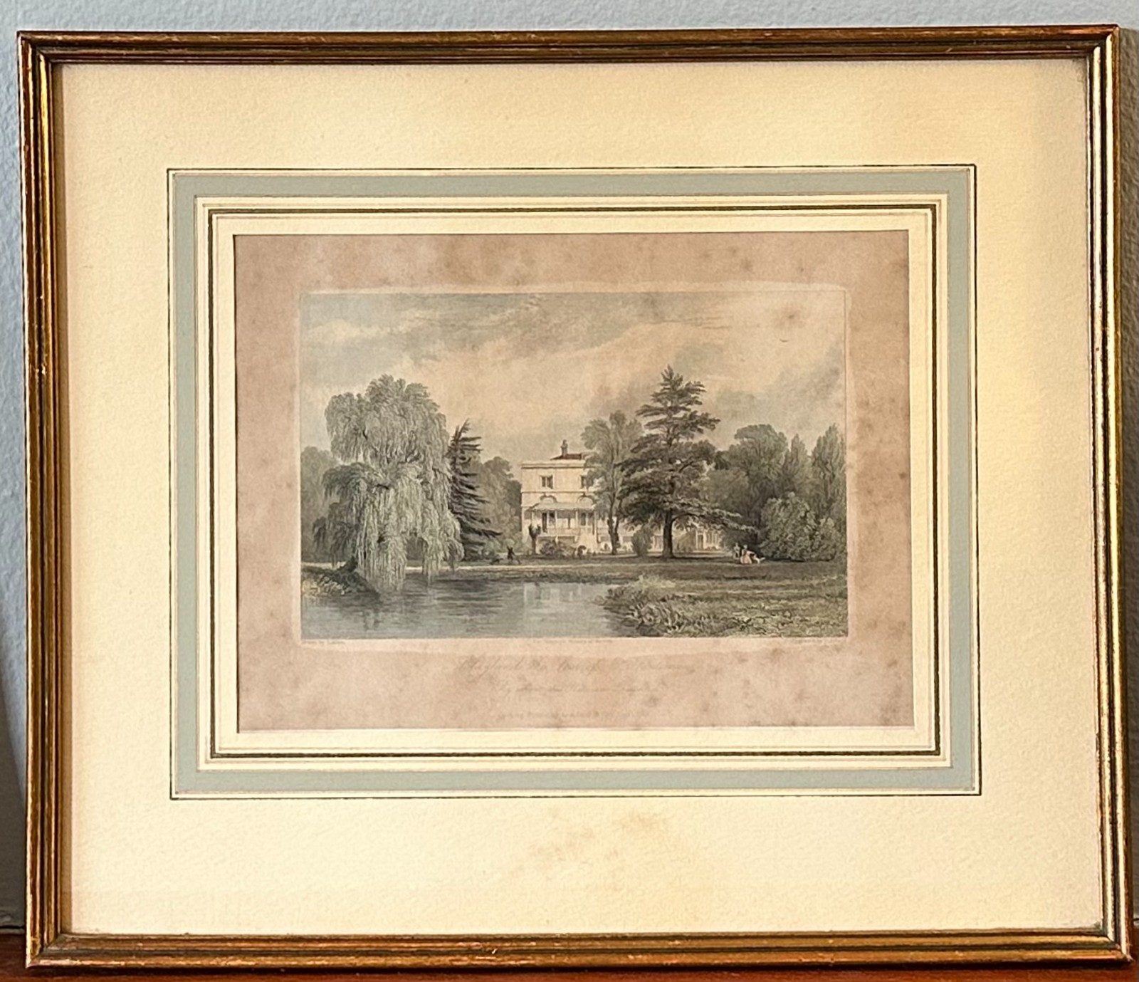 Antique Handcolored 1842 Engraving Claylands, Seat of Mrs Fentiman –Thomas Allom