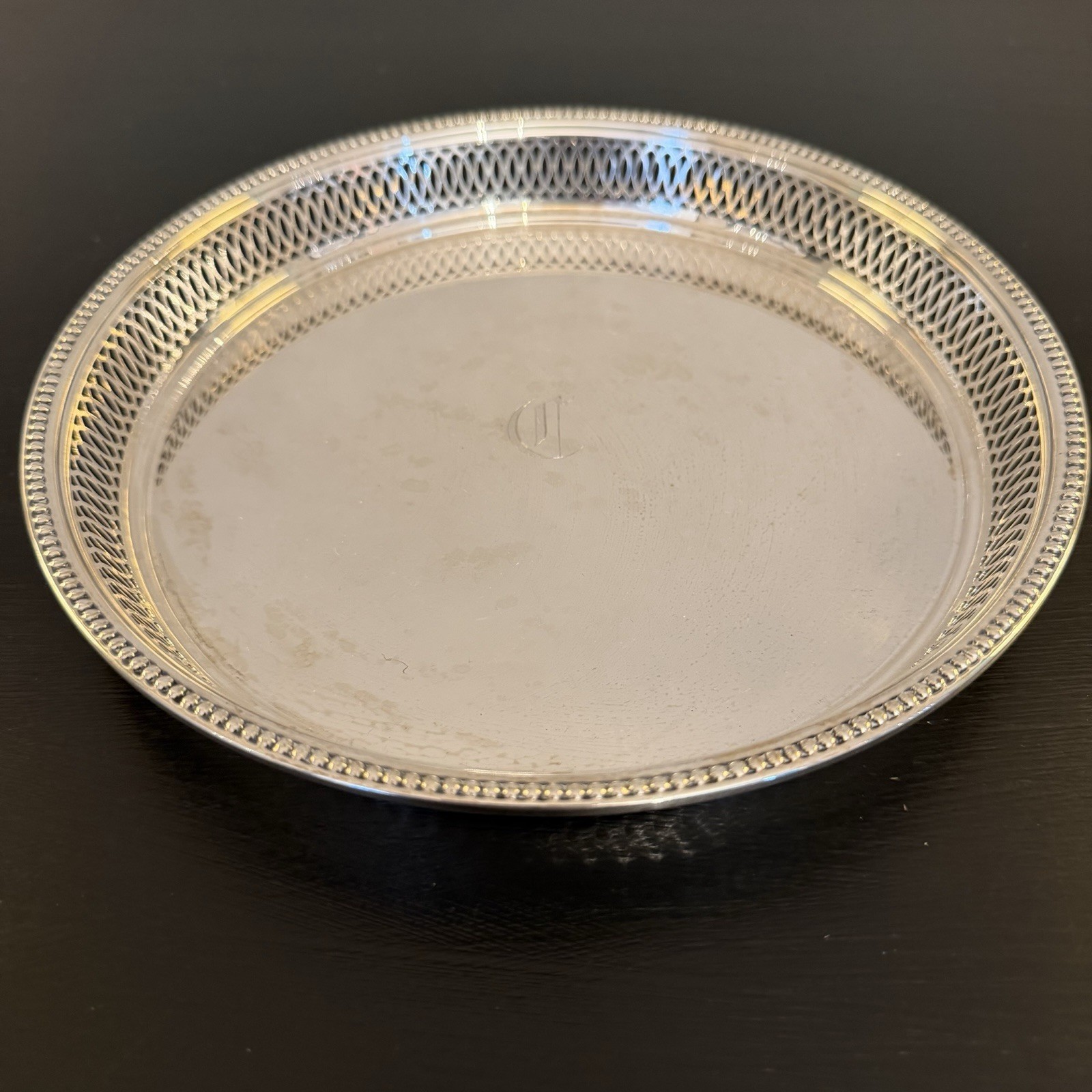 Wallace Sterling Silver Pierced Gallery Tray 4571 8.5in 160g Monogram C