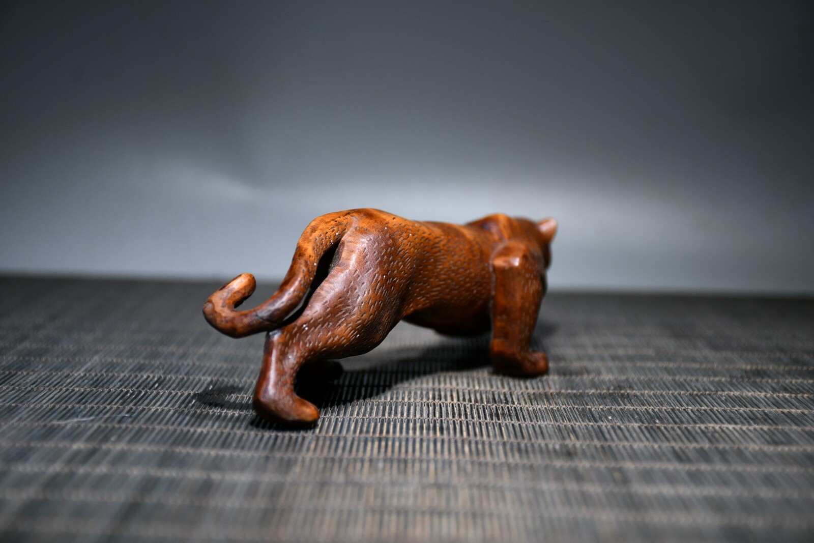 Chinese Boxwood Intricately Carved Leopard Statue Collection Home Decor Art Gift