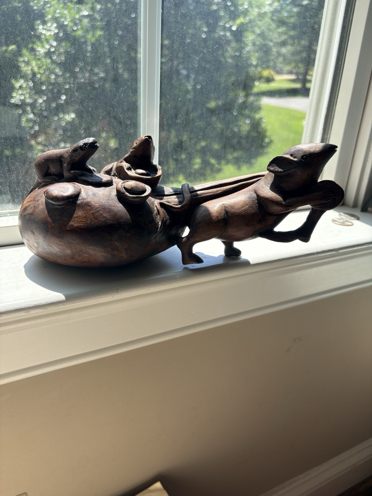 Meiji Japanese Large 9 Inch Carved BoxWood Okimono Rat Pulling Large Sack