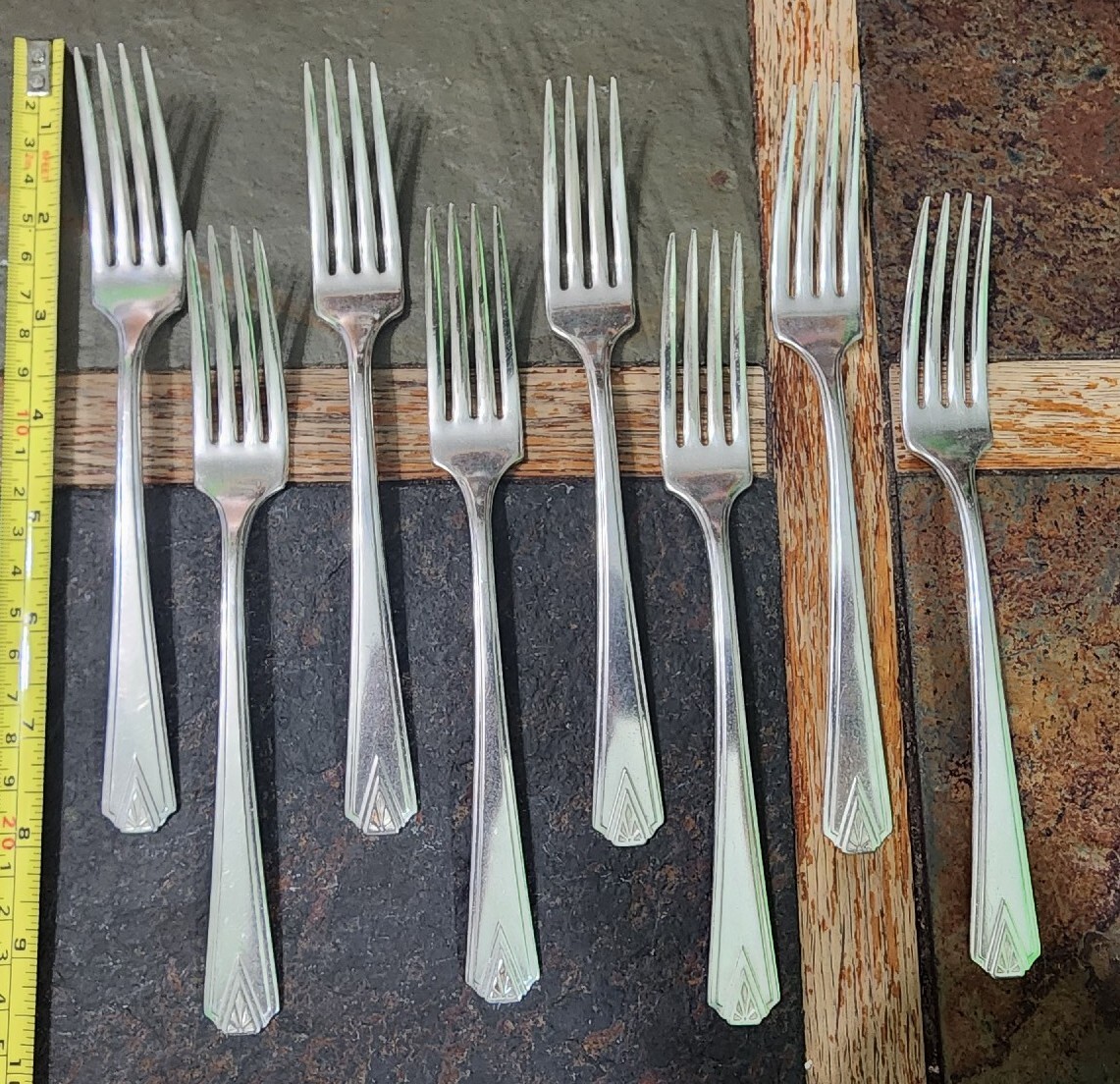👌LOT OF 8 ART DECO c1929 DEAUVILLE SILVERPLATED “7 1/2” DINNER 🍽FORKS