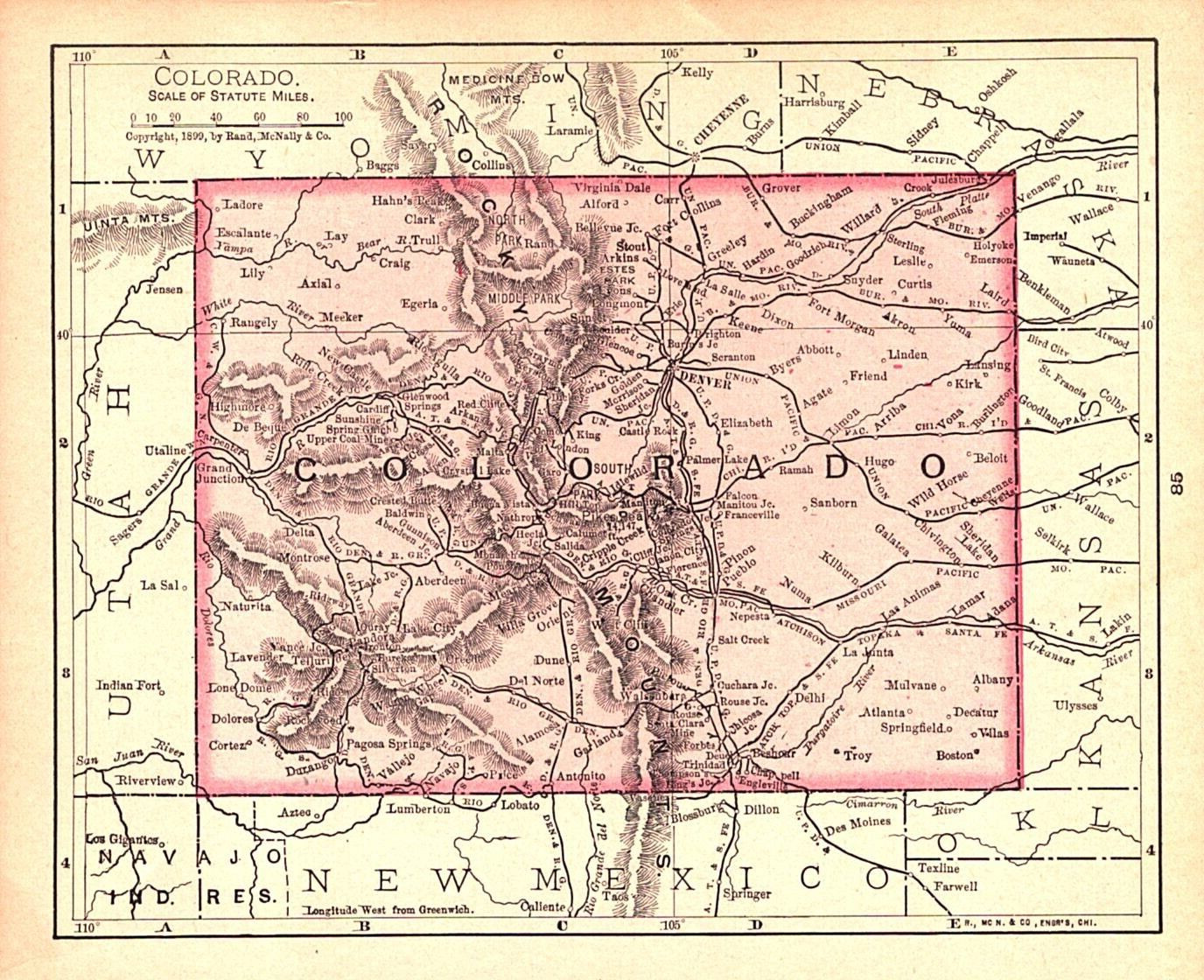 “COLORADO” Antique original map 1900