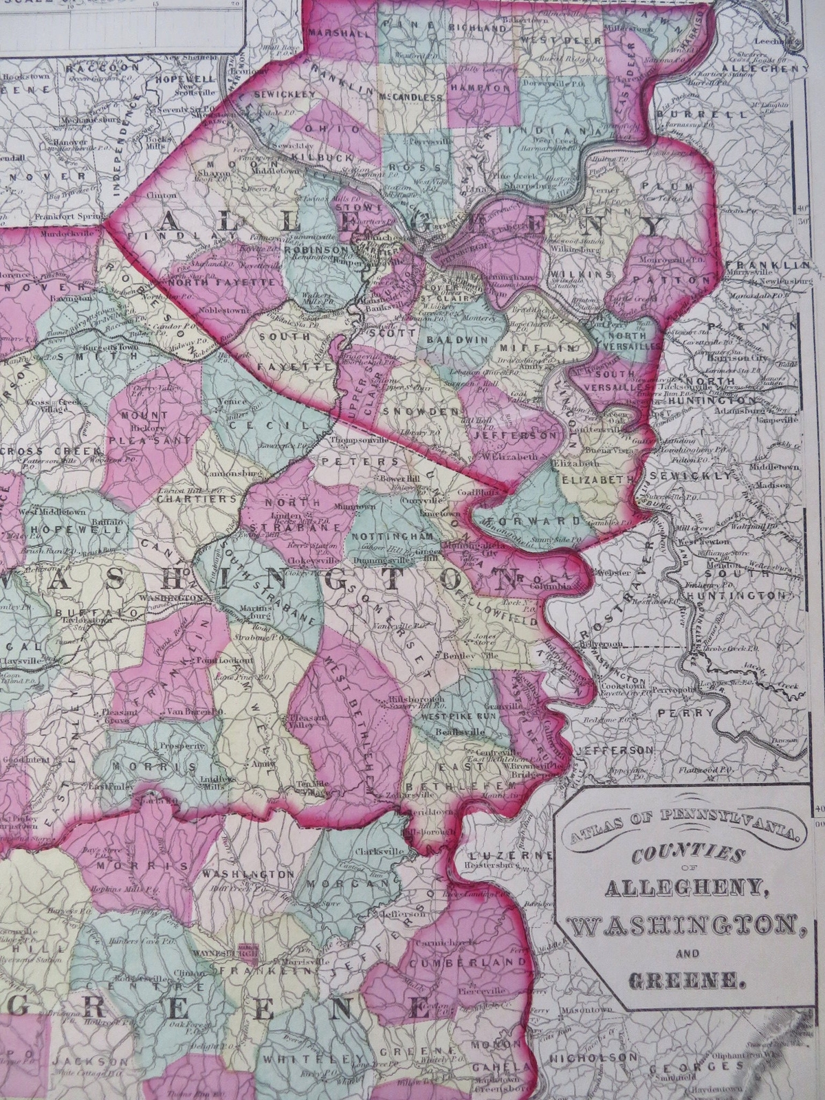 Allegheny Washington & Greene Counties Pennsylvania 1872 O.W. Gray map