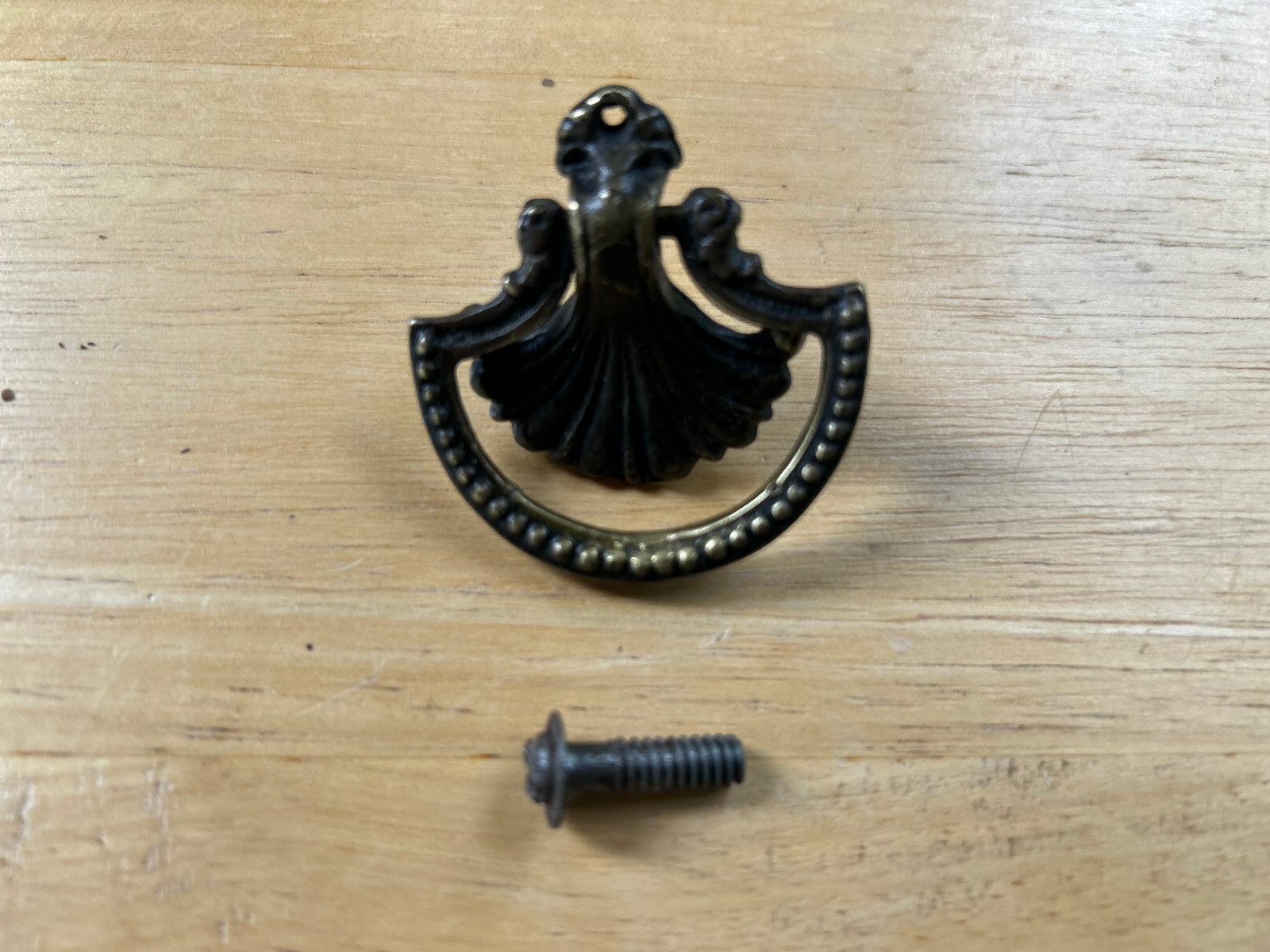 1 Single Hole, Aged Brass, Drop Bail Mid Century Drawer Pull, Free S/H