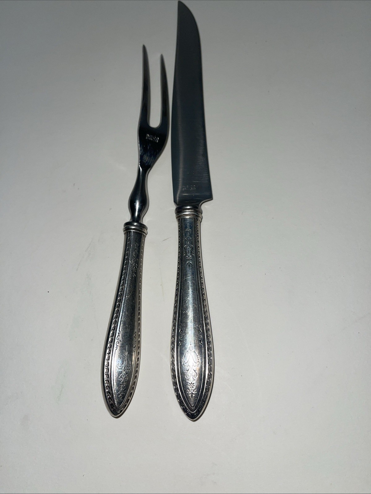 Antique 1847 Roger Bros Silverplated Argosy Flatware Meat Carving Set of 2