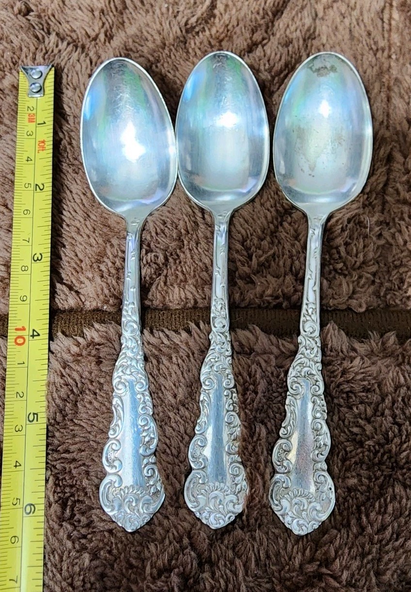 😎 LOT OF 3 ANTIQUE c1898! CORDOVA SILVERPLATED TEASPOONS/ TEA SPOONS 🍵