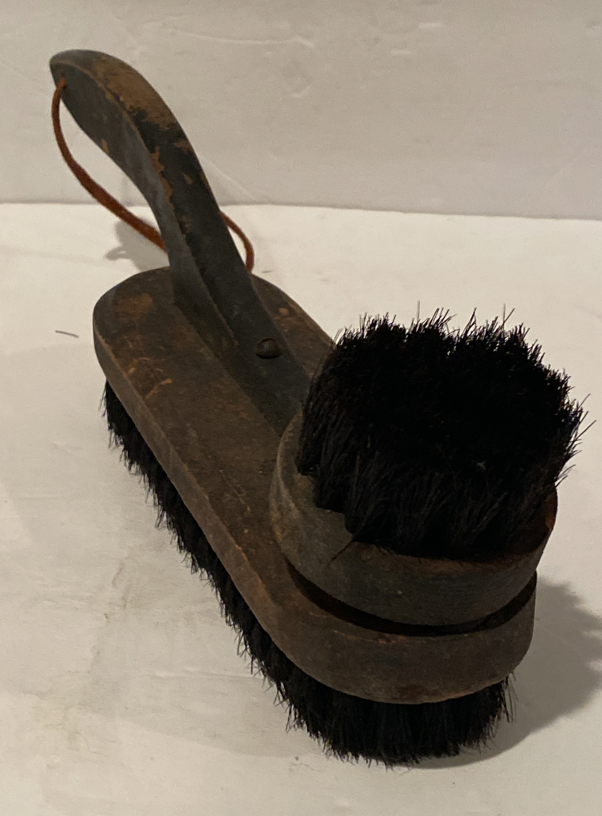 Shoe Shine Wood Primitive Double Brush with Curved Tail Handle Antique Vintage