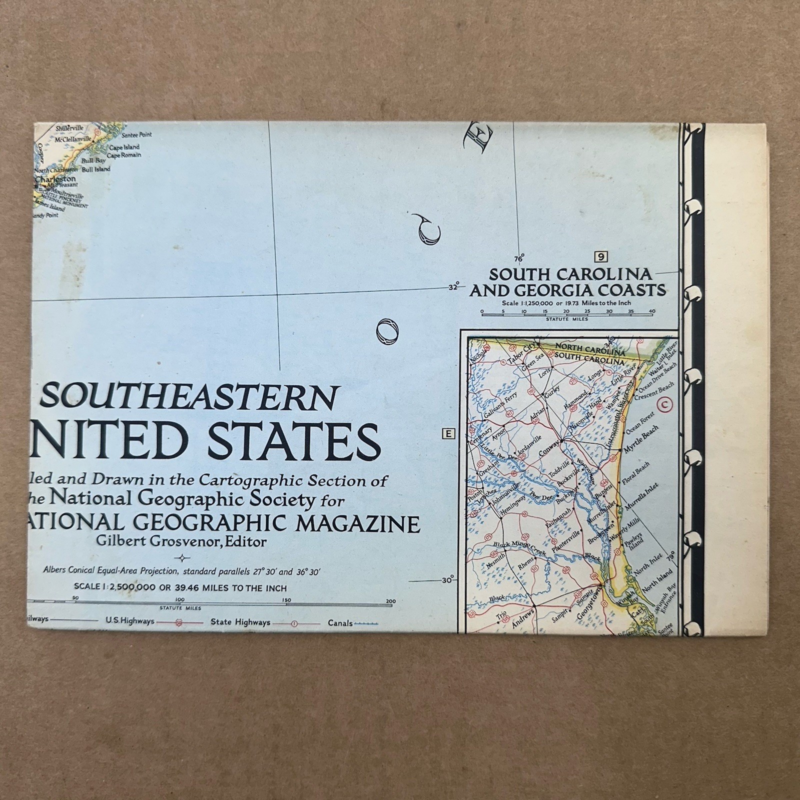 Vintage 1957 National Geographic Map Of South-Eastern United States – Paper