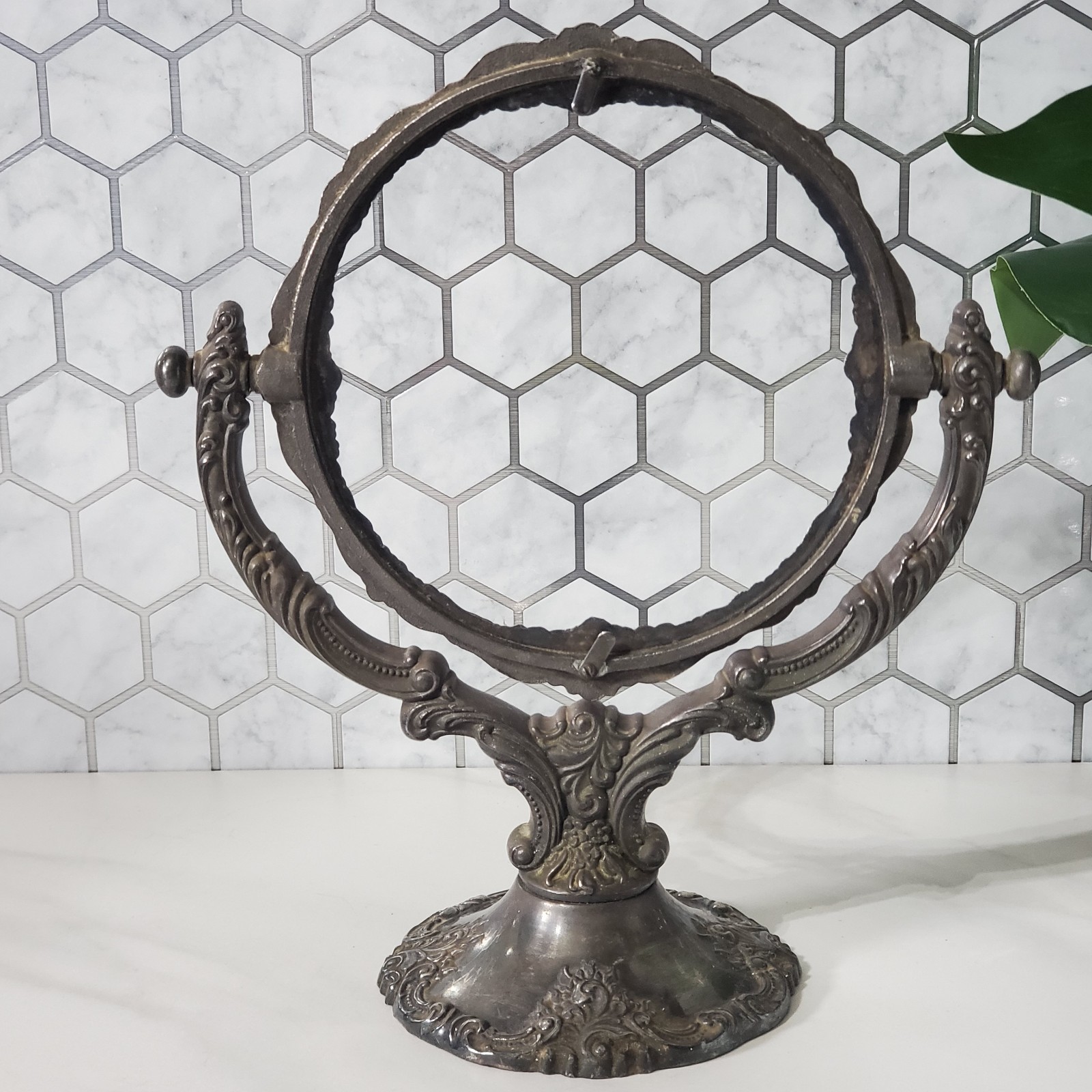 Baroque by Wallace Silver Plated Round Vanity Mirror Frame Stand Tilts NO MIRROR