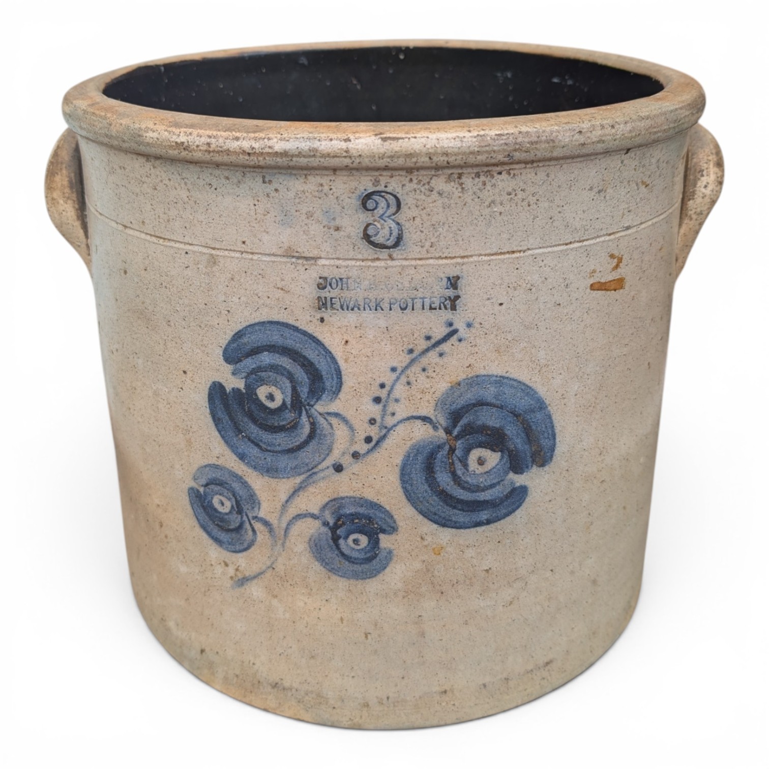 Rare John H Osborn Newark NJ 3 Gallon Crock Cobalt Salt Glaze Stoneware Floral