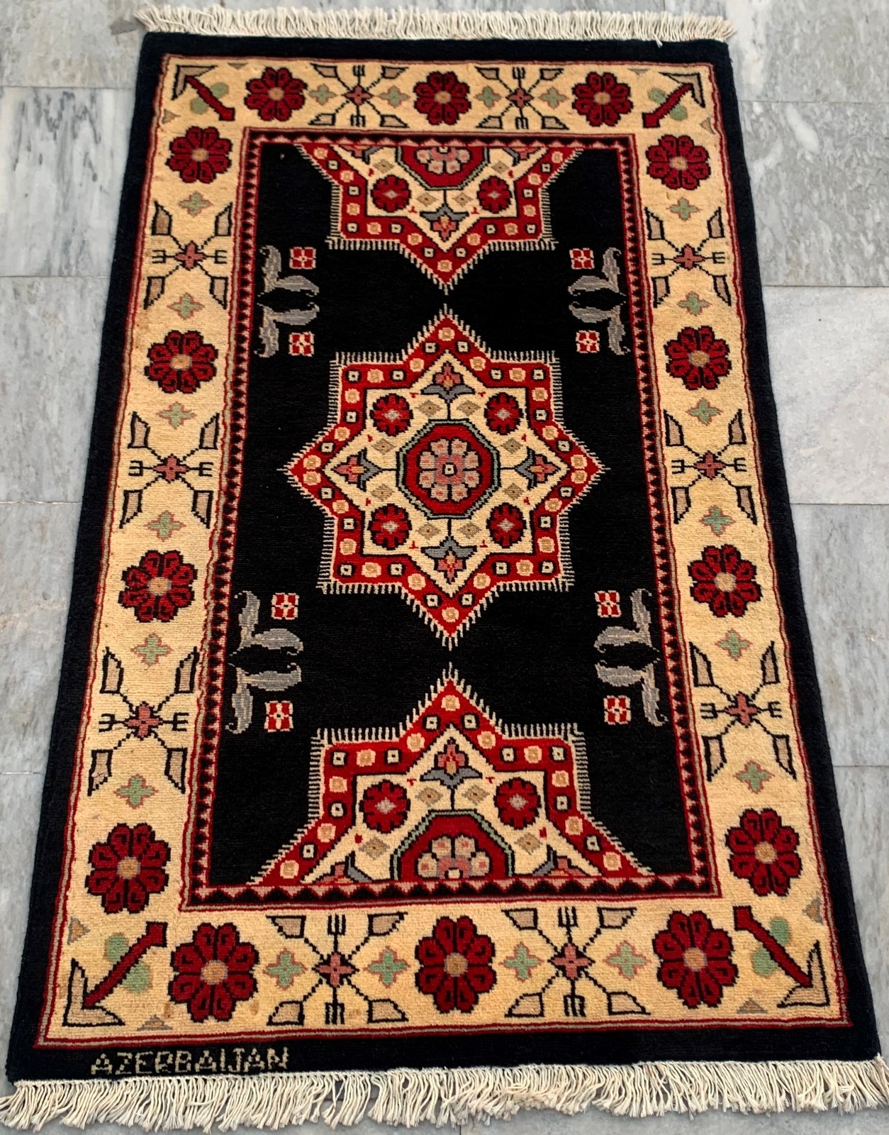 Vintage Afghan Hand-Knotted: Bokhara Wool Area Rug, Traditional Carpet (3×4 ft.)