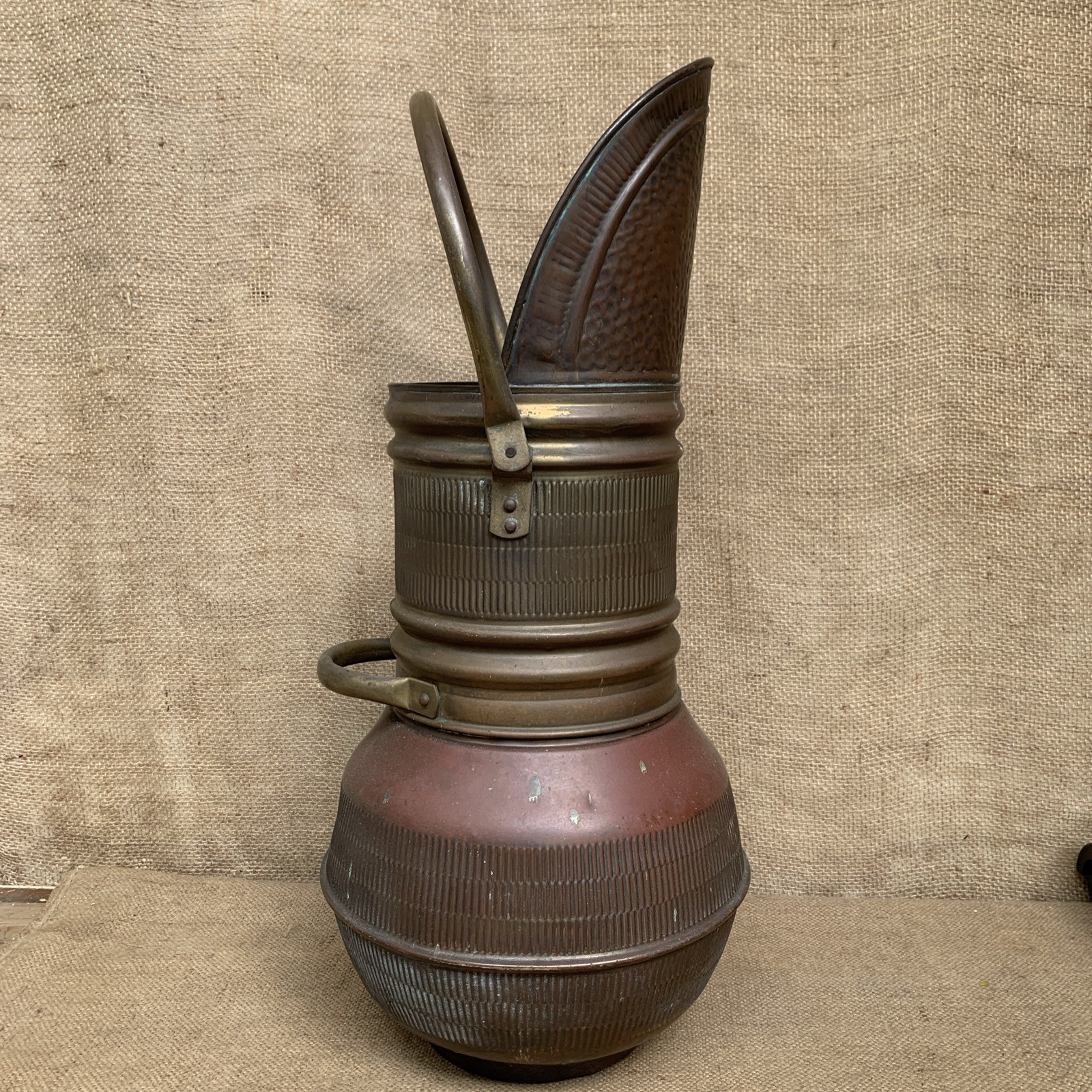 Vintage Brass And Copper Coal Scuttle – Farmhouse – Cottage – Rustic