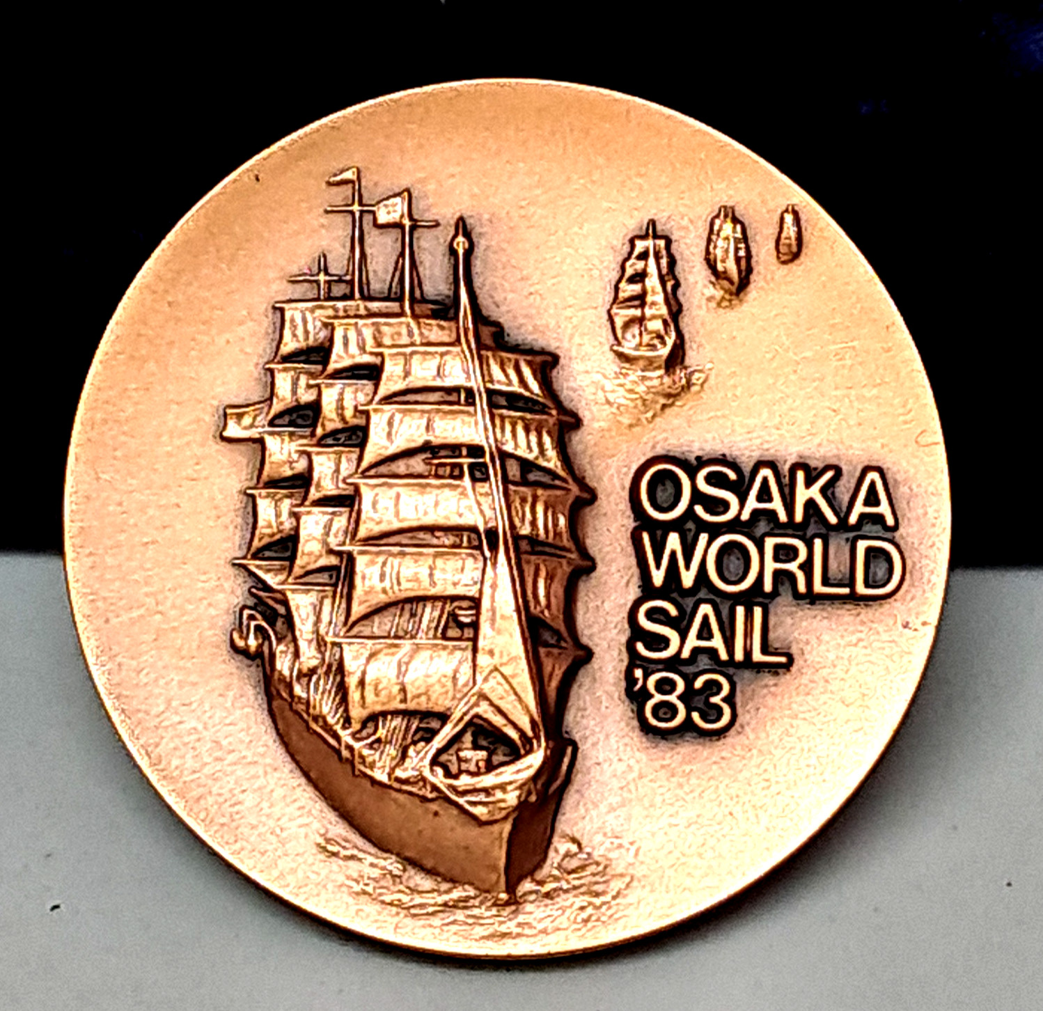 1983 Osaka World Sail Festival Bronze Ship Medal Coin Commemorative JP Case M5