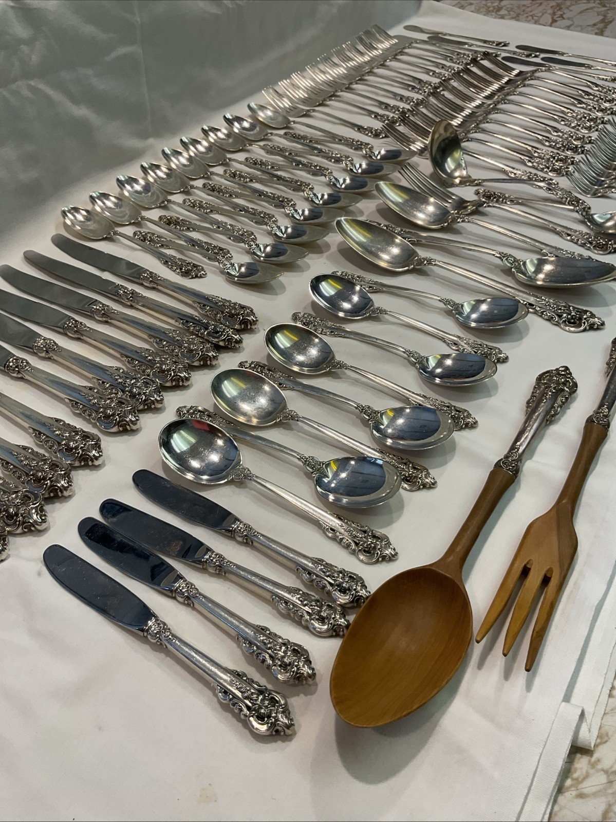 93pc Wallace Sterling Silver Grande Baroque Flatware 10 Person Service + More