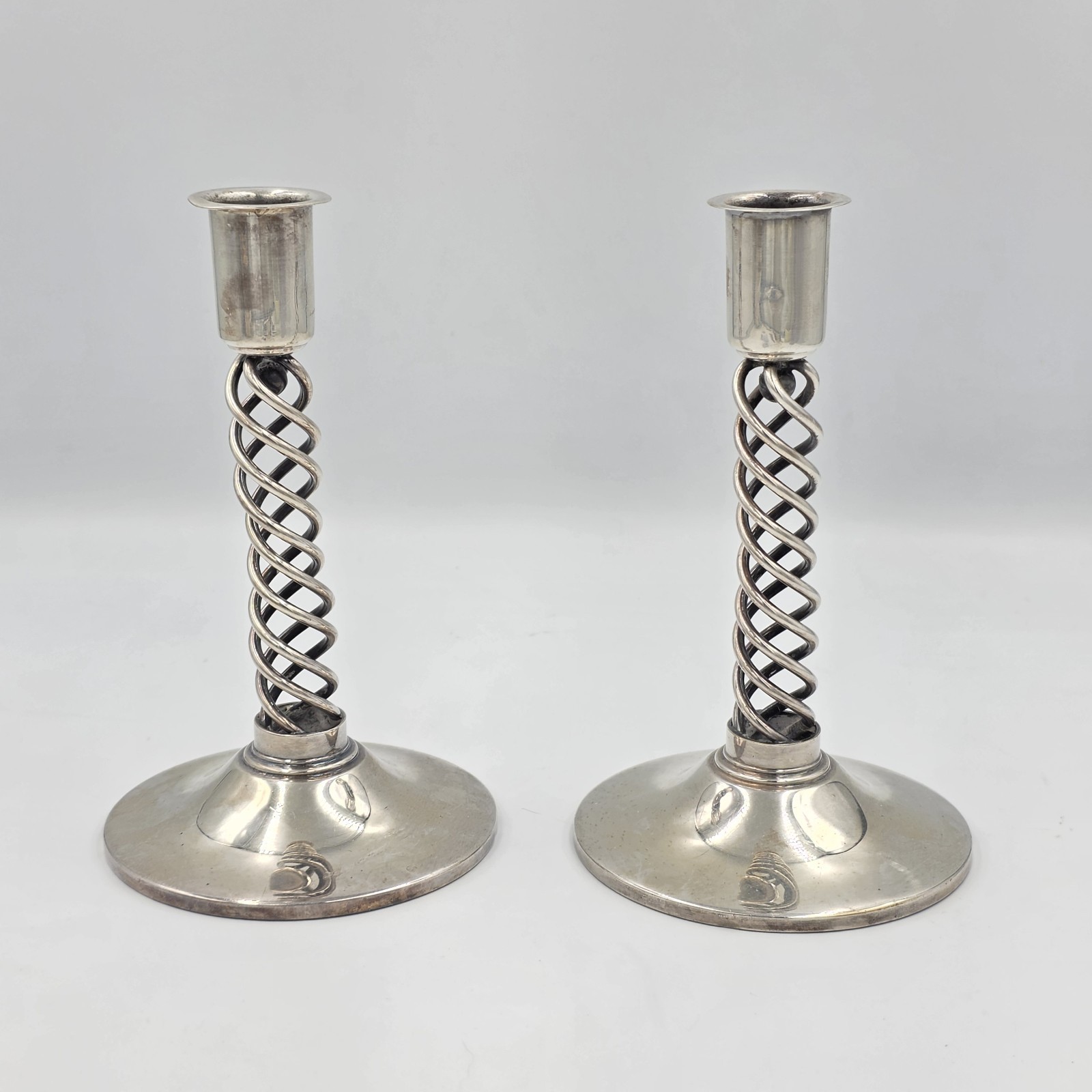 Vintage Hans Jensen Eisenberg-Lozano Mid-1900s Modern Silverplate Candlesticks
