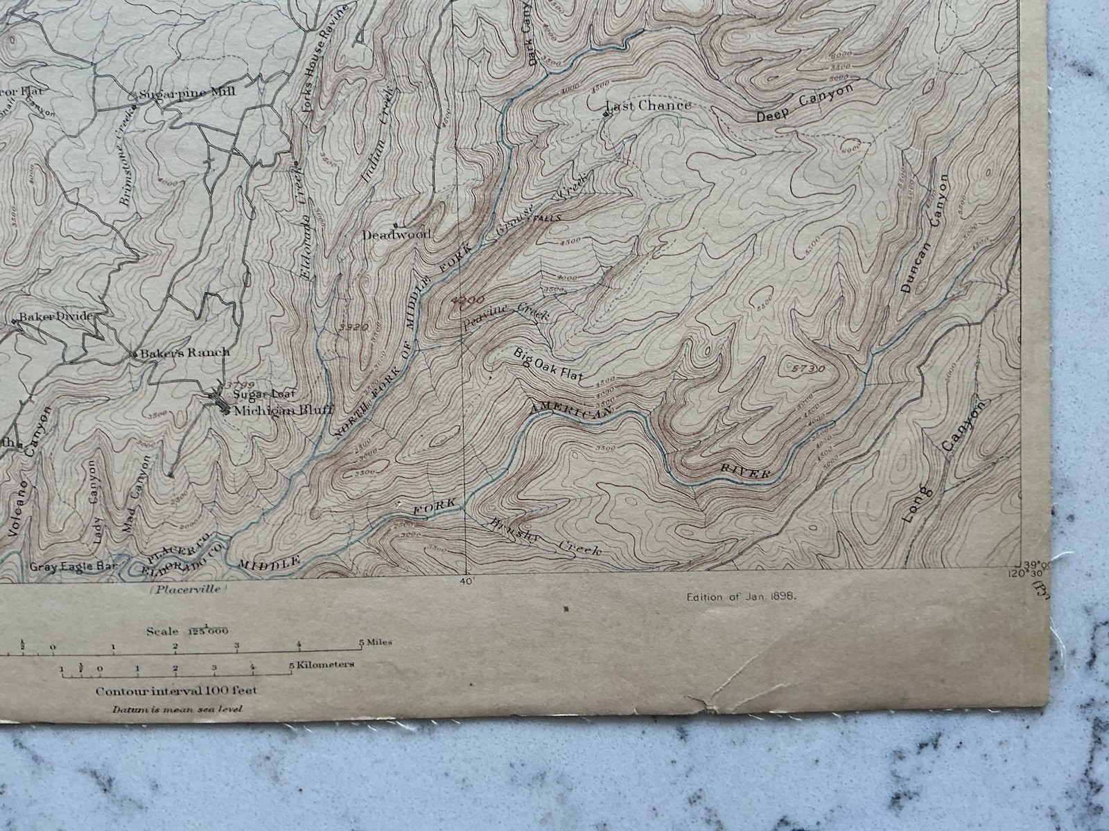 ANTIQUE COLFAX CALIFORNIA GEOLOGICAL SURVEY TOPOGRAPHICAL MAP 1898 USGS