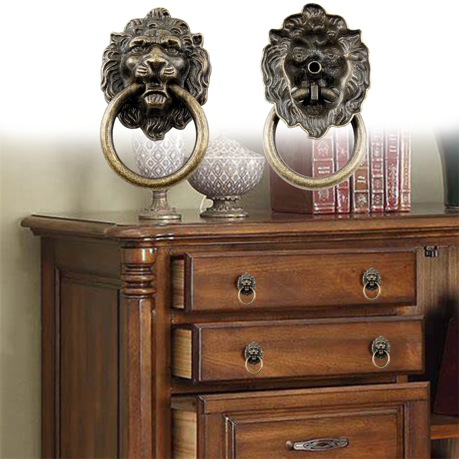 Zorfeter 6 Pcs Lion Head Knobs Pull, 2.59″ x 1.57″ x 1″,