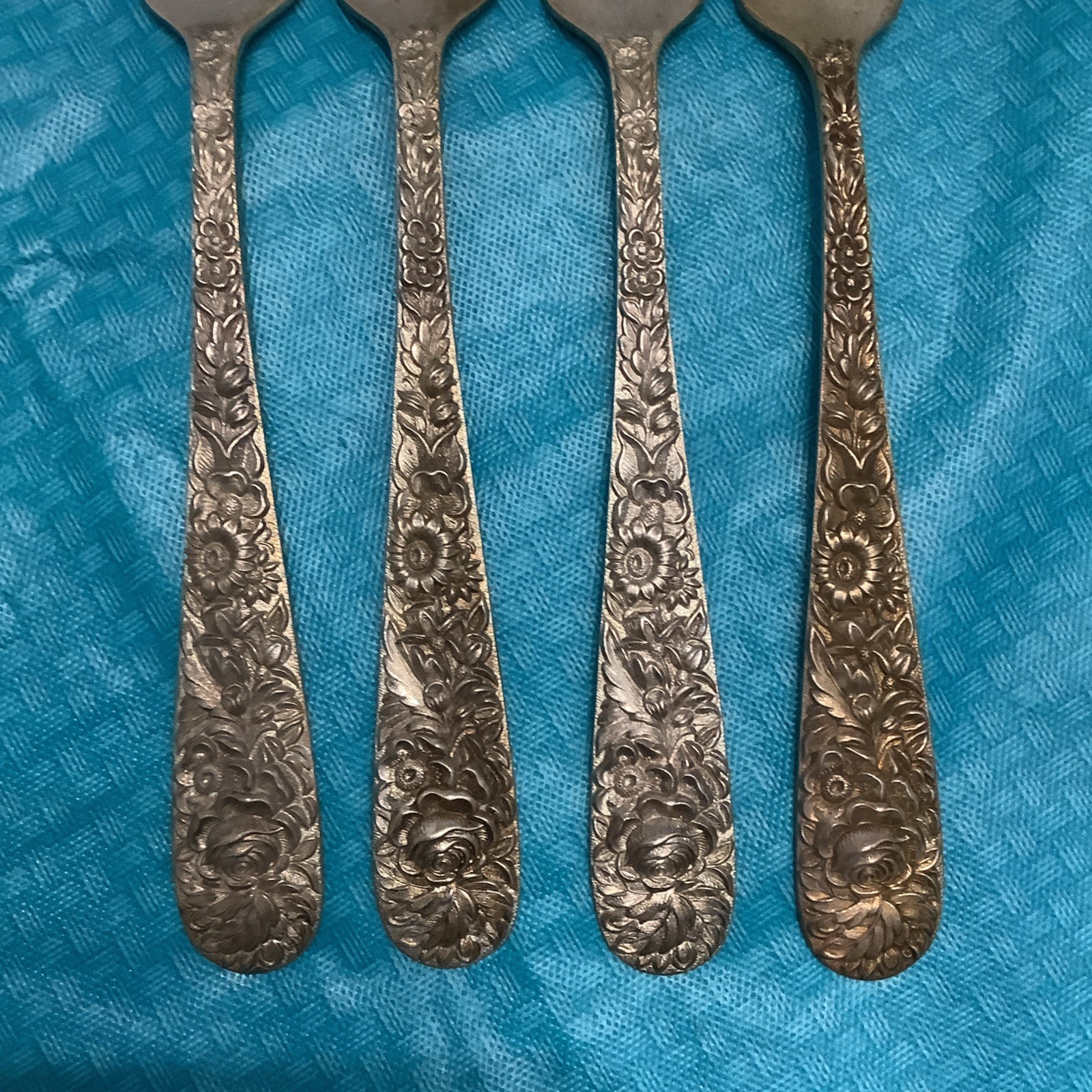 S. Kirk & Son Sterling Silver Repousse Dinner Forks Set 4 7 1/4 245g No Monogram