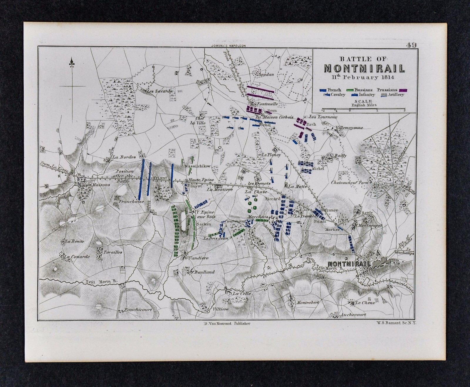 1864 Jomini Napoleon Military Map – Battle of Montmirail – France Russia Prussis