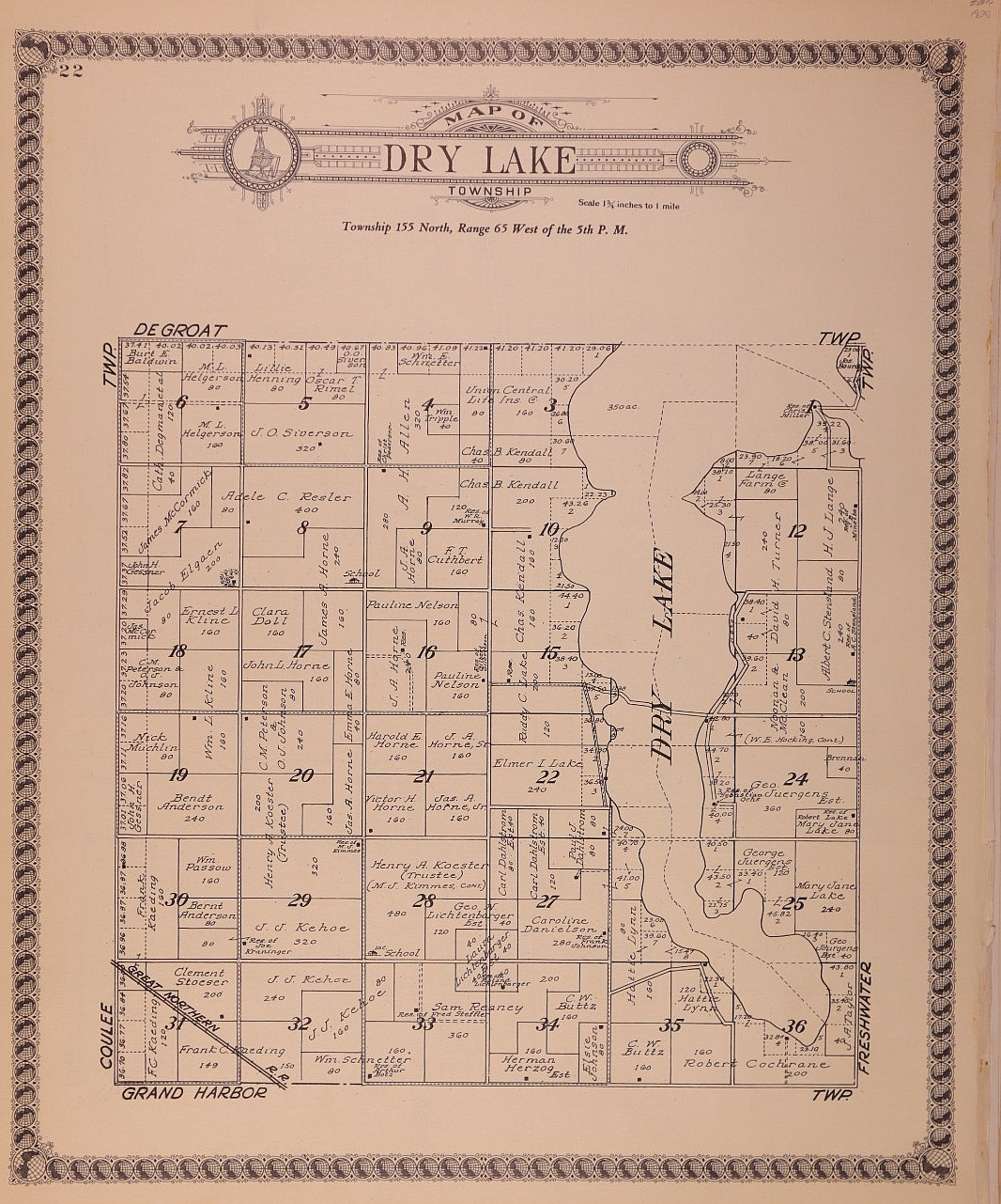 1928 Plat Map ~ DRY LAKE Twp., RAMSEY County, NORTH DAKOTA (14×17)-#05