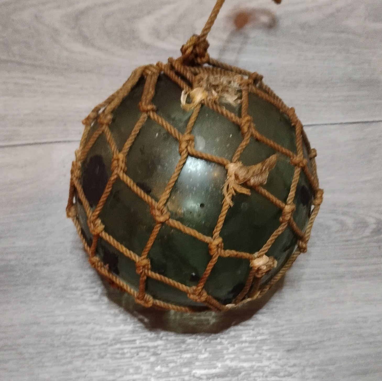 Green Glass Fishing Float Ball with Rope Net, Glass & Rope Material Float
