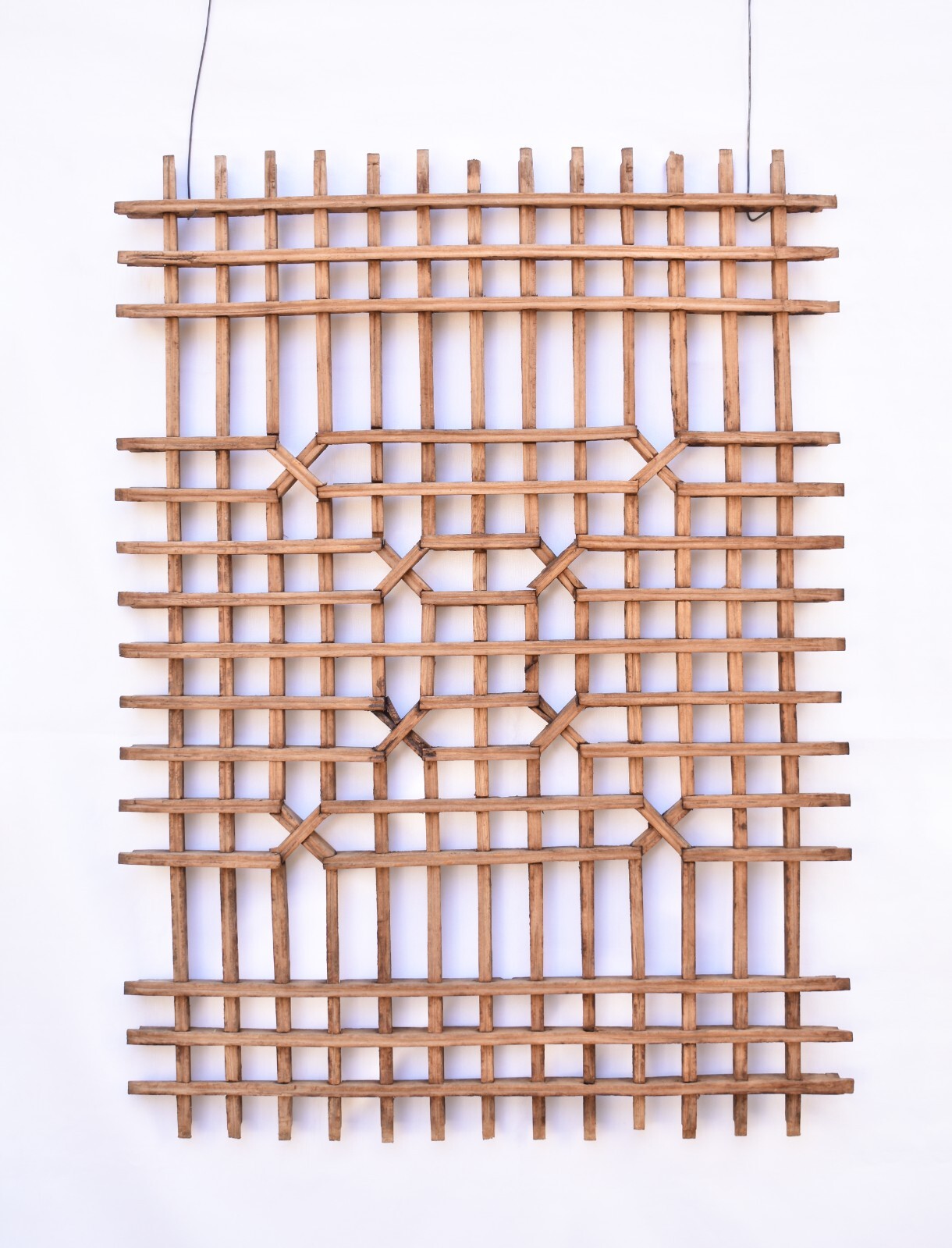 Antique Chinese Wooden Carved Geometric Lattice Window Screen Shutter Panel