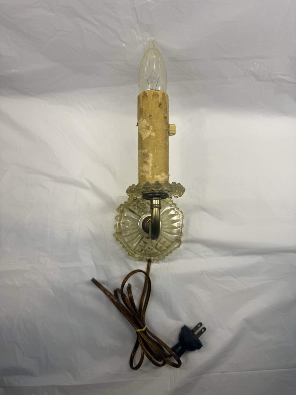 Tested! Vintage Lighting Electric Wall Sconce Crystal Glass Lamp 1940s Gooseneck