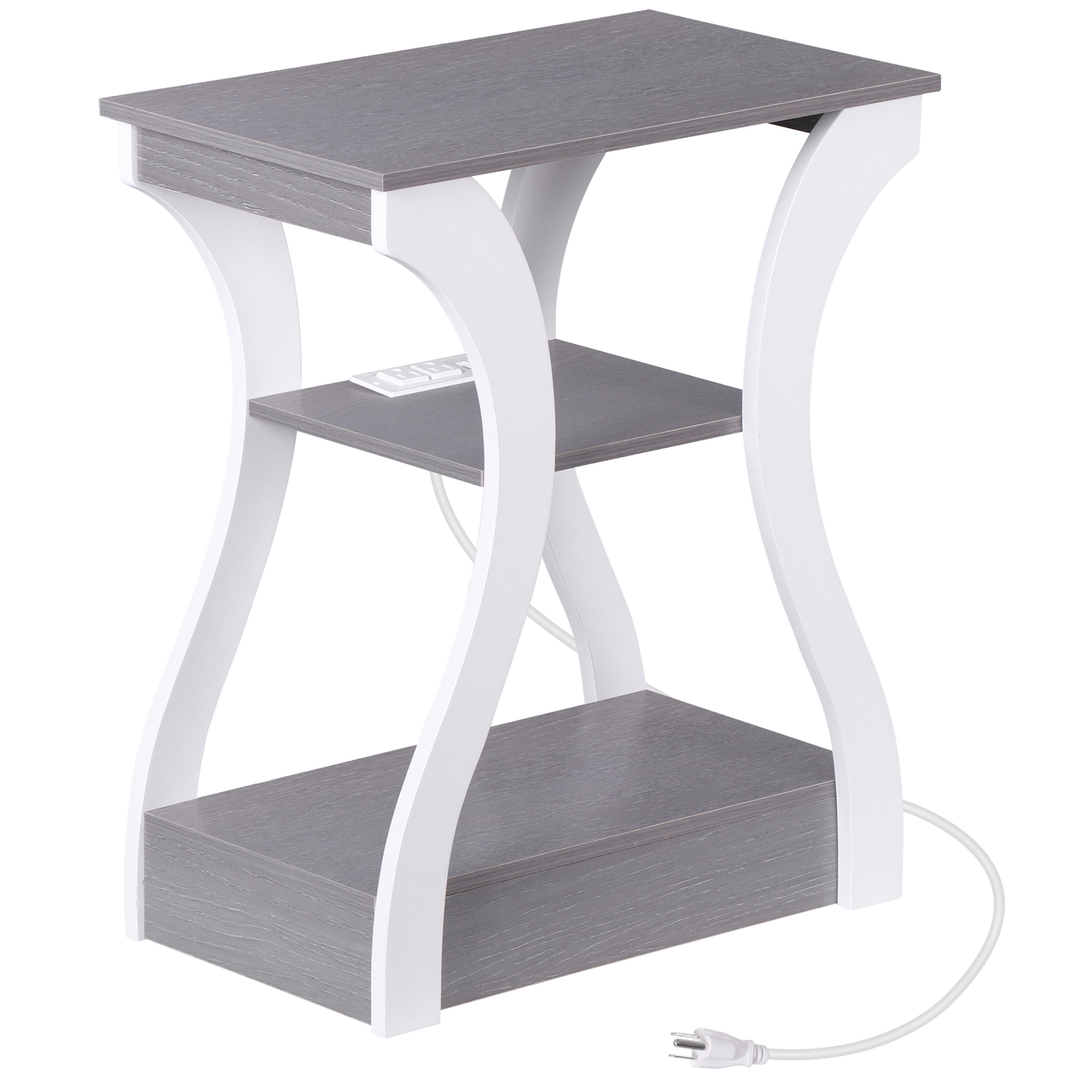 End Tables with Charging Station Side Table with USB Ports & Outlets Grey+White