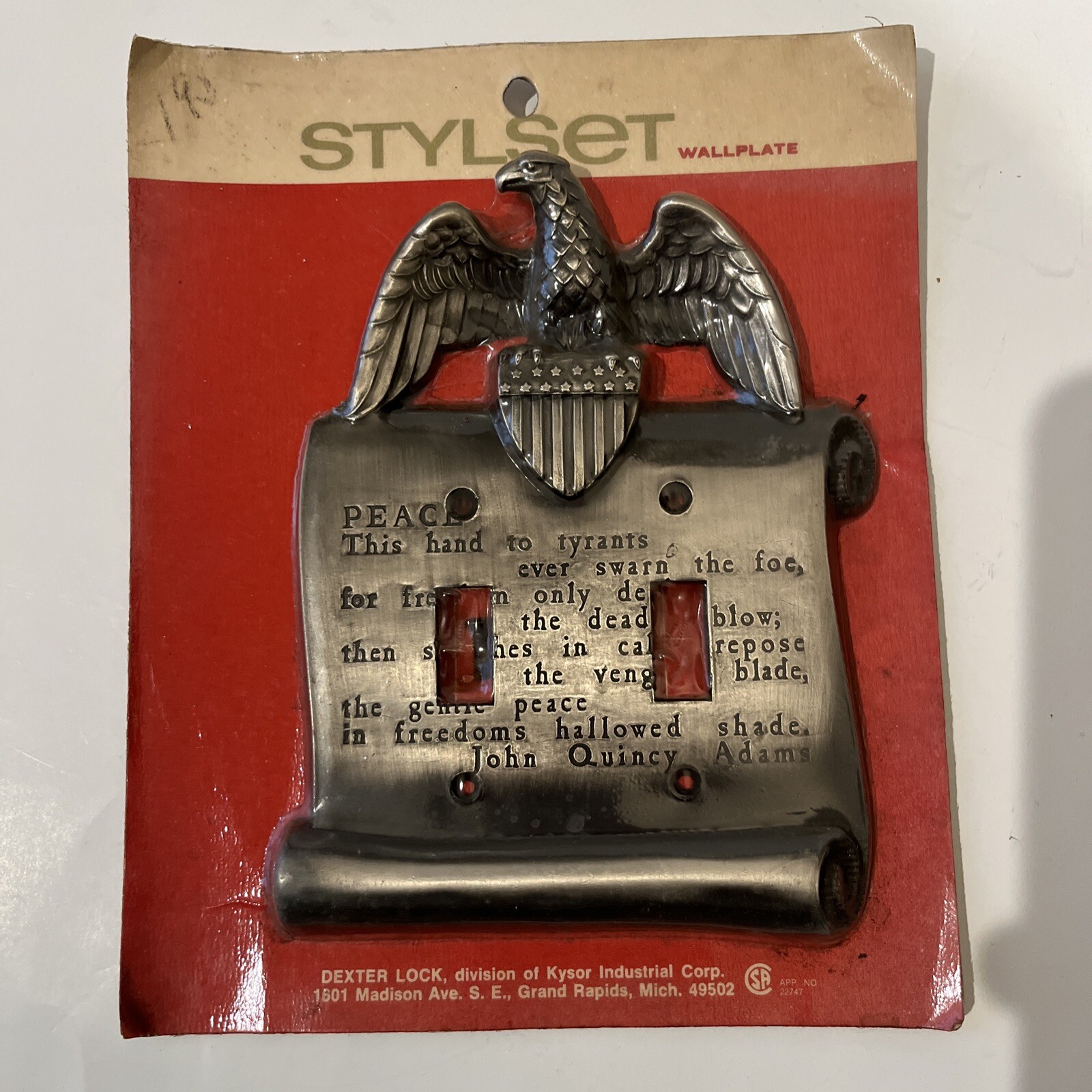 Vtg American Eagle Peace John Q Adams Antique Pewter Double Light Switch Cover