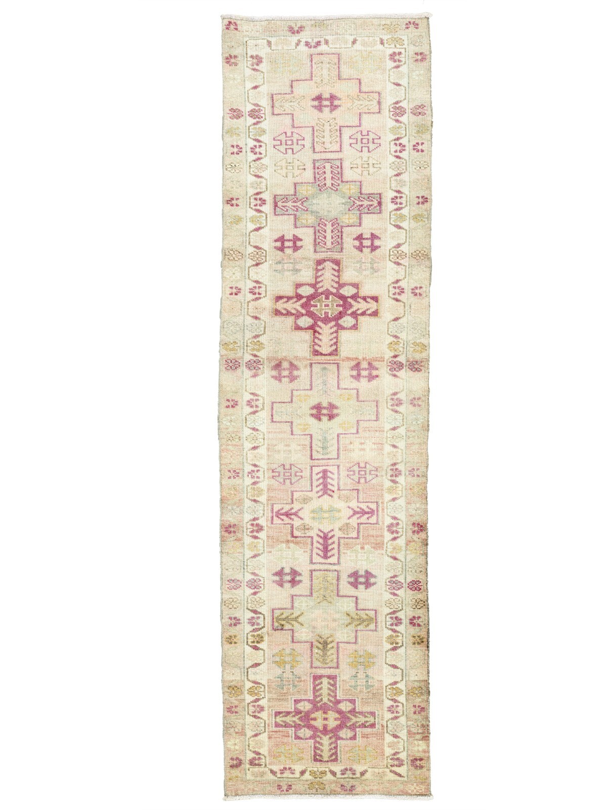 Turkish Oushak Faded Colorful Runner Rug 2.8×11.4 ft Hand Knotted Vintage Carpet