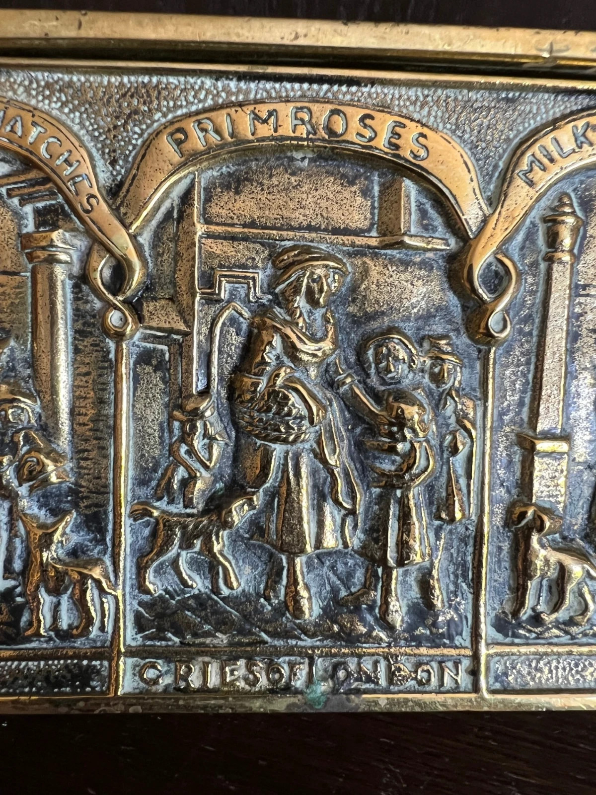 Antique Solid Brass Cigarette Casket Box Cries of London