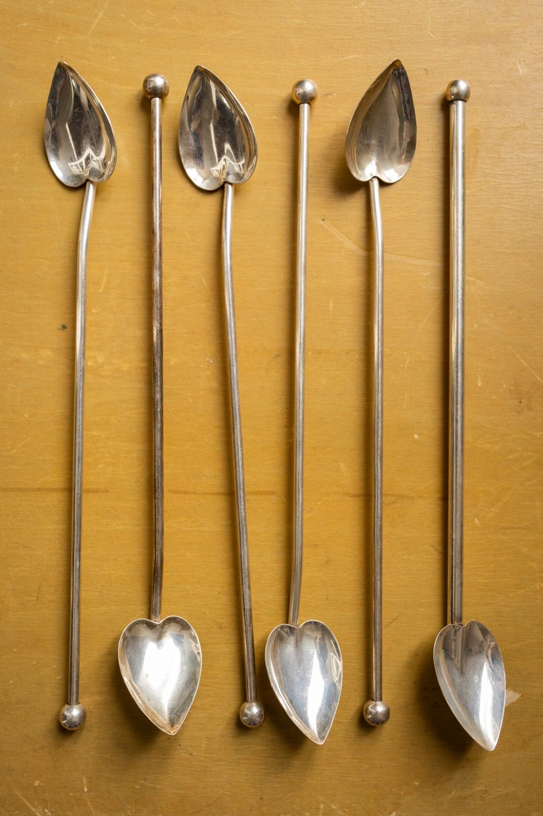 Vintage Sterling Silver Heart Shaped Cocktail Straw Spoons Set of 6 Sip Stirrers
