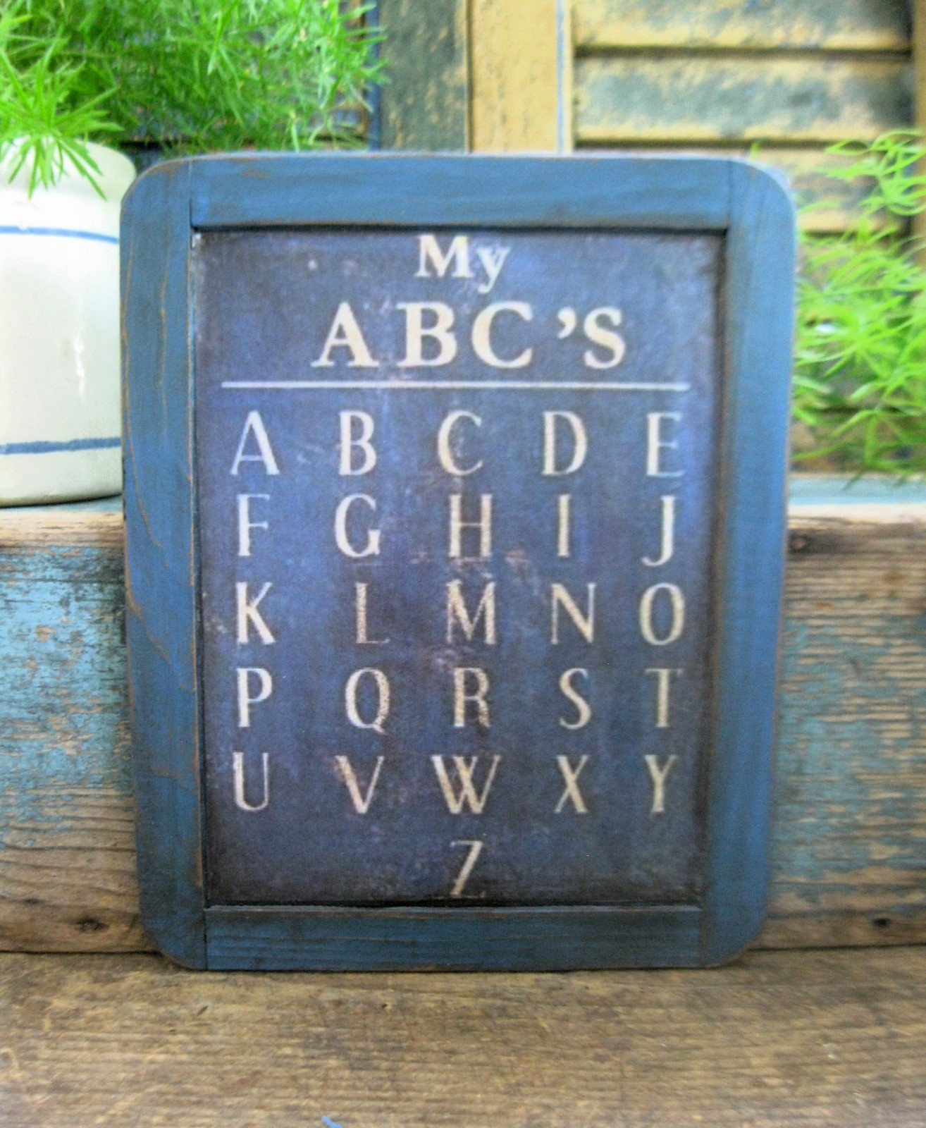 Antique School Slate Chalkboard Blue Milk Paint Old ABC Chart Print