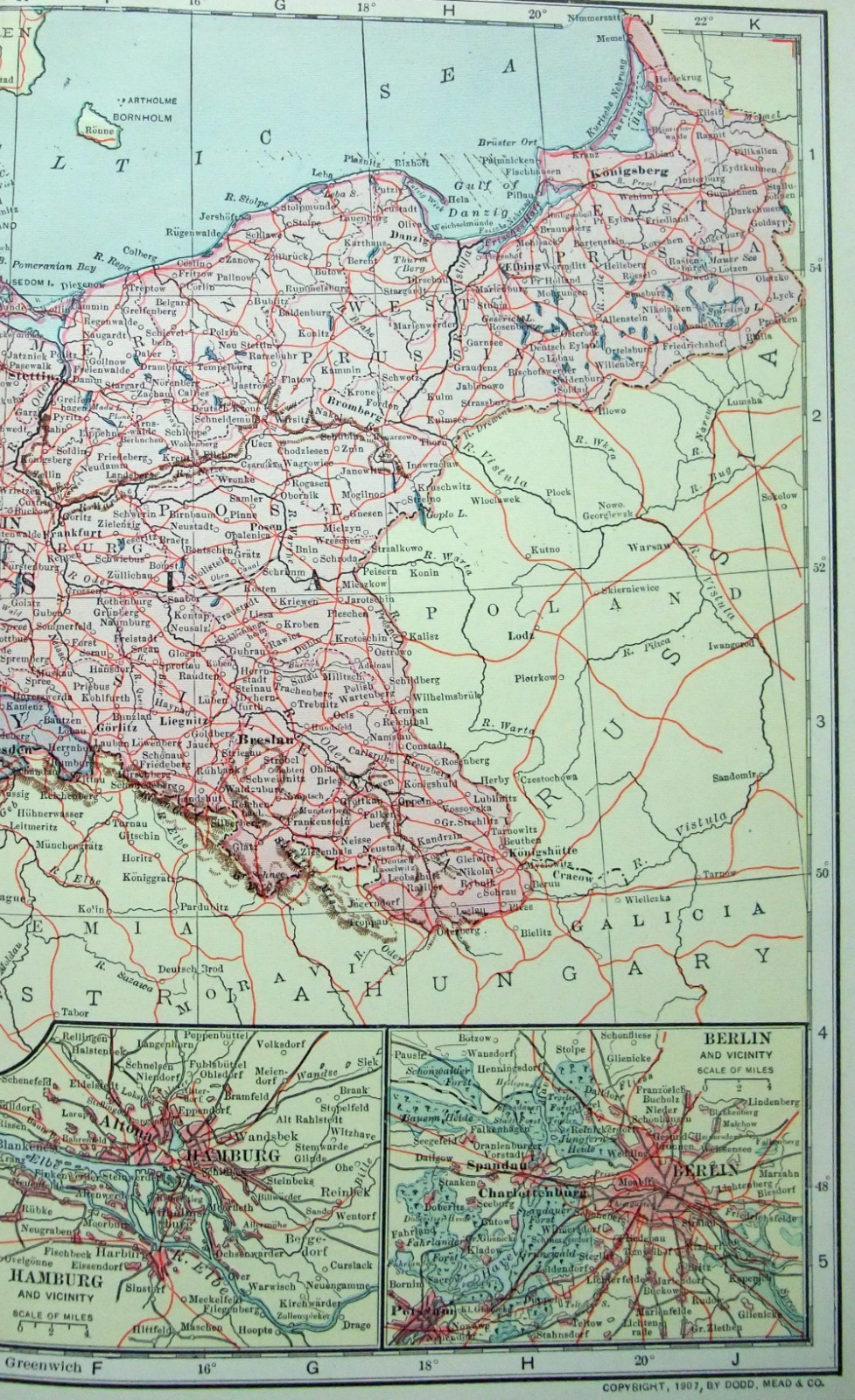 Germany – Original 1902 Dated Map by Dodd Mead & Co. Germany Prussia Antique