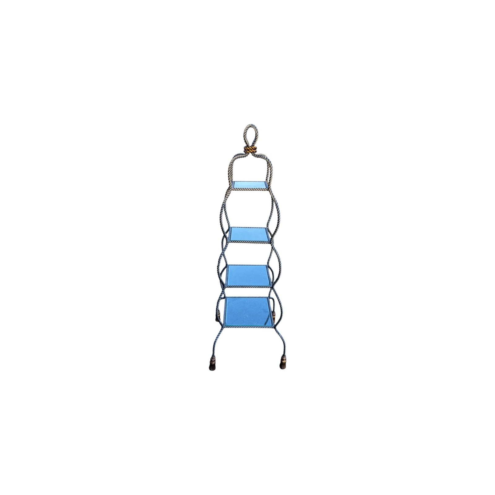 Regency Twisted Metal Rope 4 Tier Glass Shelf Etagere with tassels feet 65.5″ H