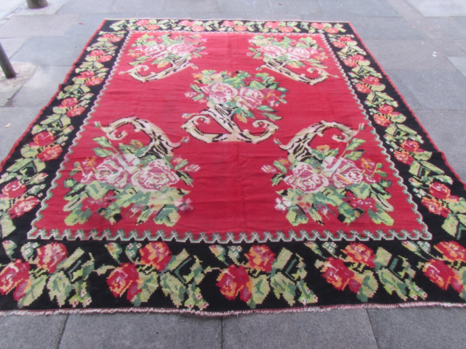 Antique Hand Made Traditional Oriental Red Wool Large Kilim 304x268cm