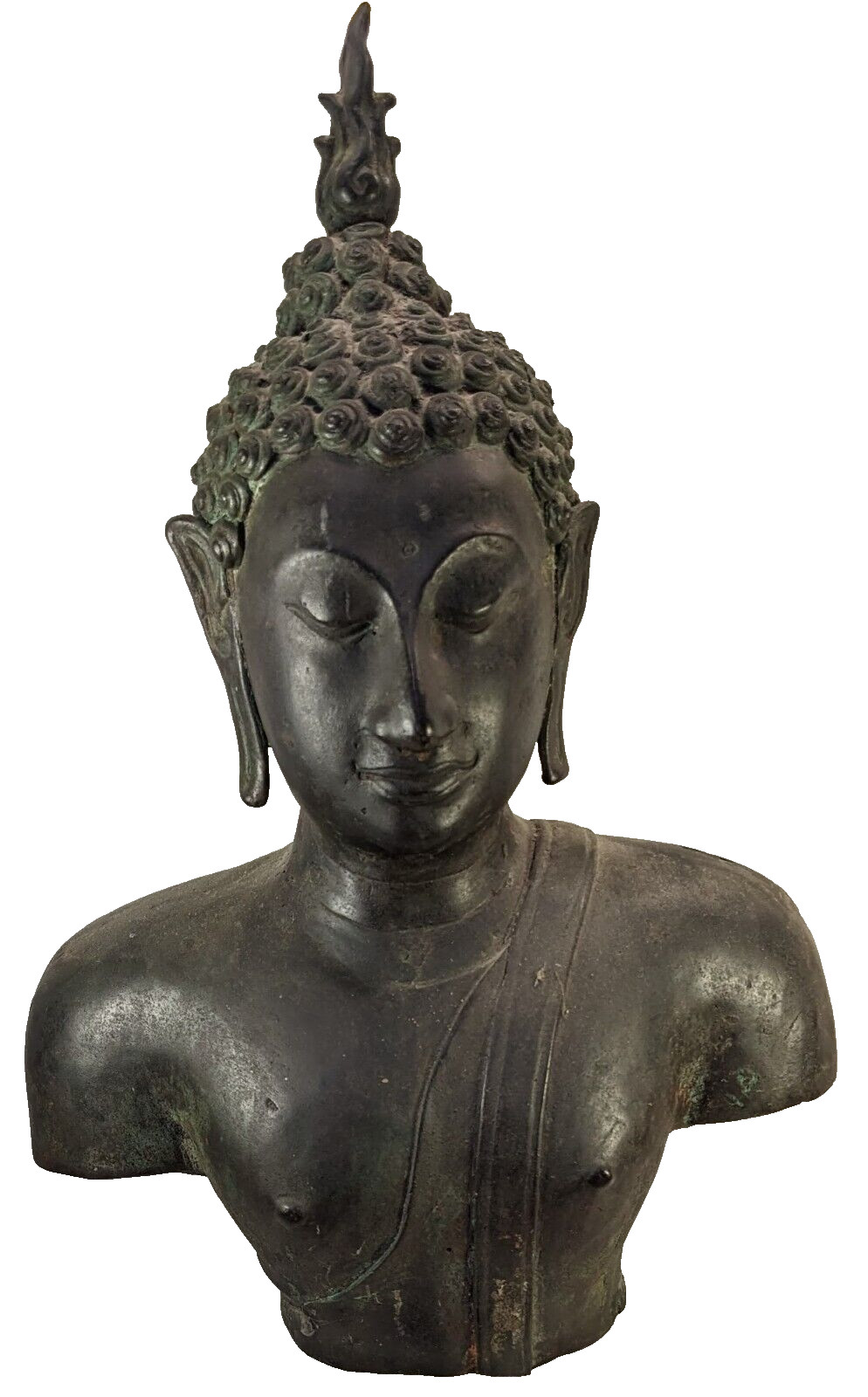Antique Bronze Bust of Buddha Thailand Ayutthaya late 18th Century 15.5 in ht