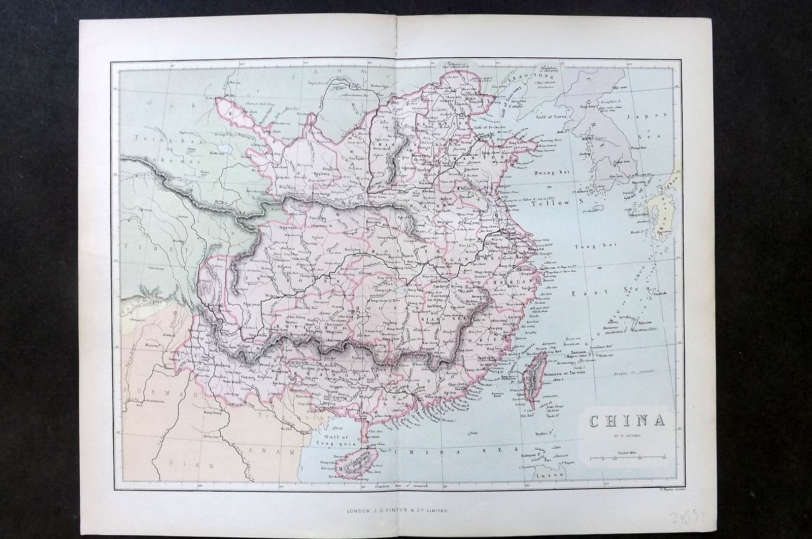 Reclus C1880 Antique Map. China by W. Hughes