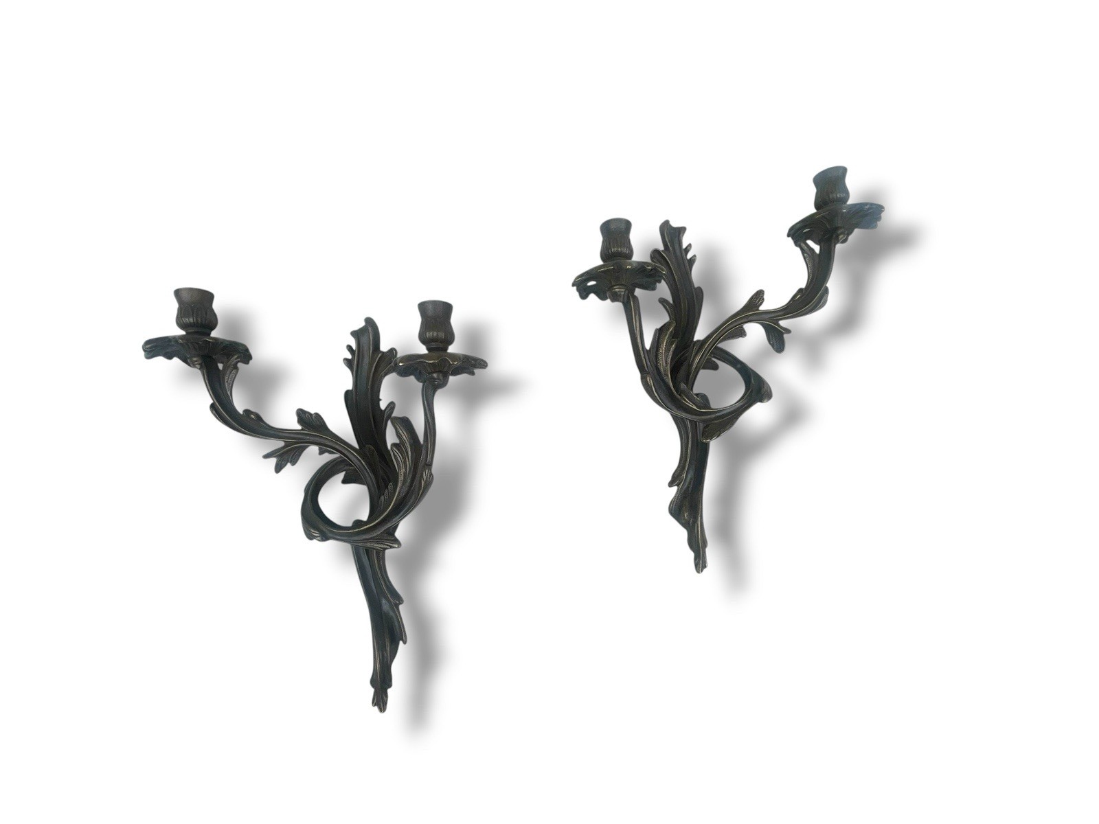 Rare Pair Tommi Parzinger Bronze Sculptural Candelabras Wall Sconces SIGNED