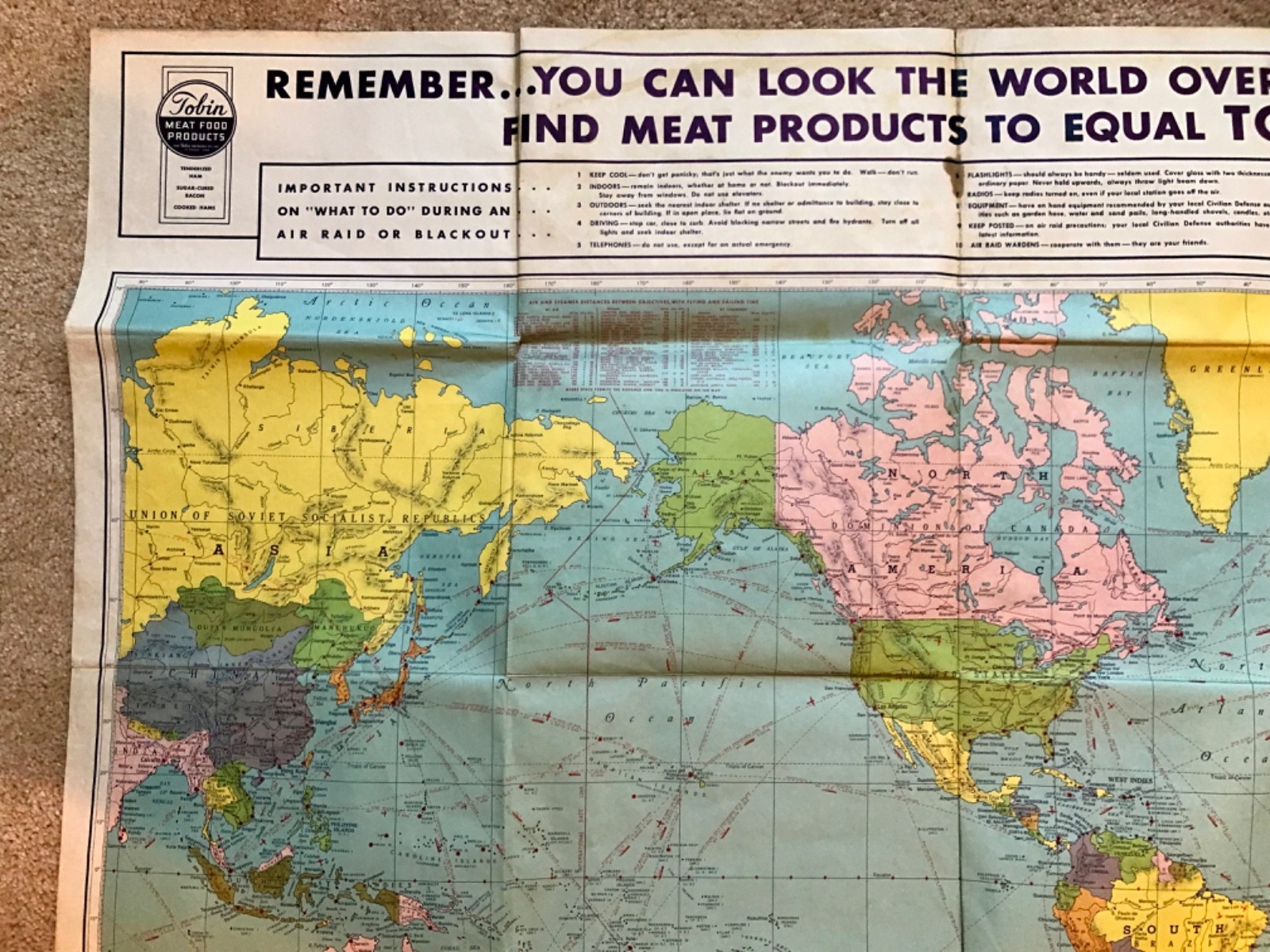 Vintage Countries at War Map/ Folding Map / 44” Wide x 33” High by Tobin Meats