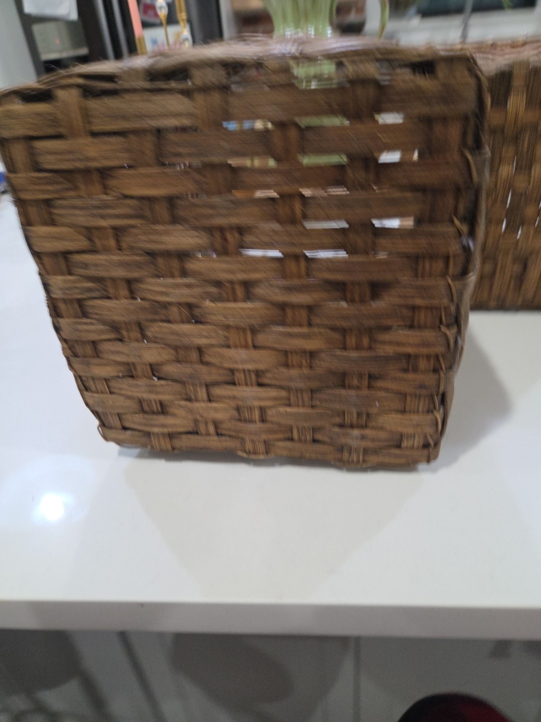 Primitive Antique American Split Oak Handmade Staircase Basket Patina Farmhouse