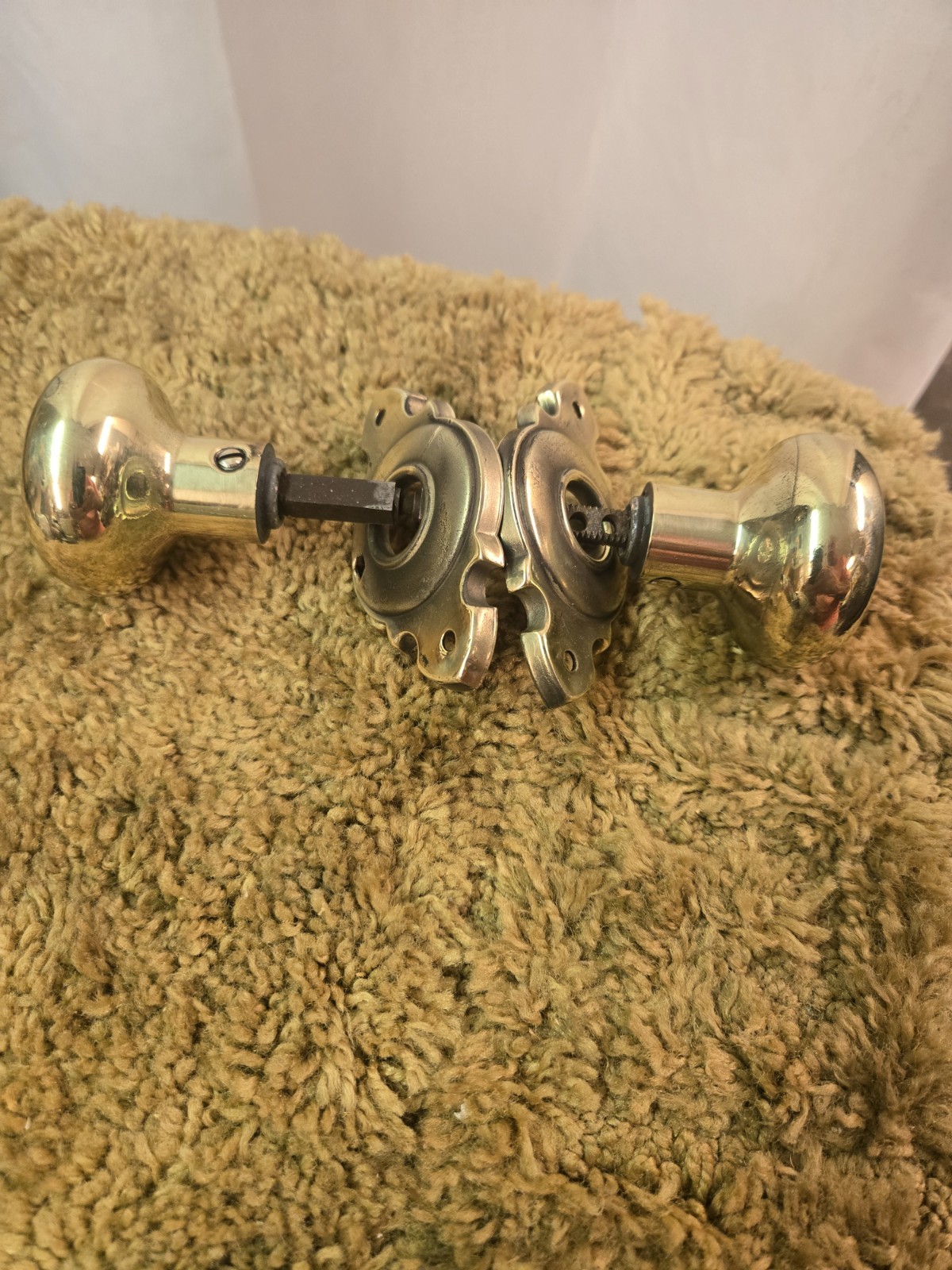 Vintage Brass Polished Door Knob With Backplates