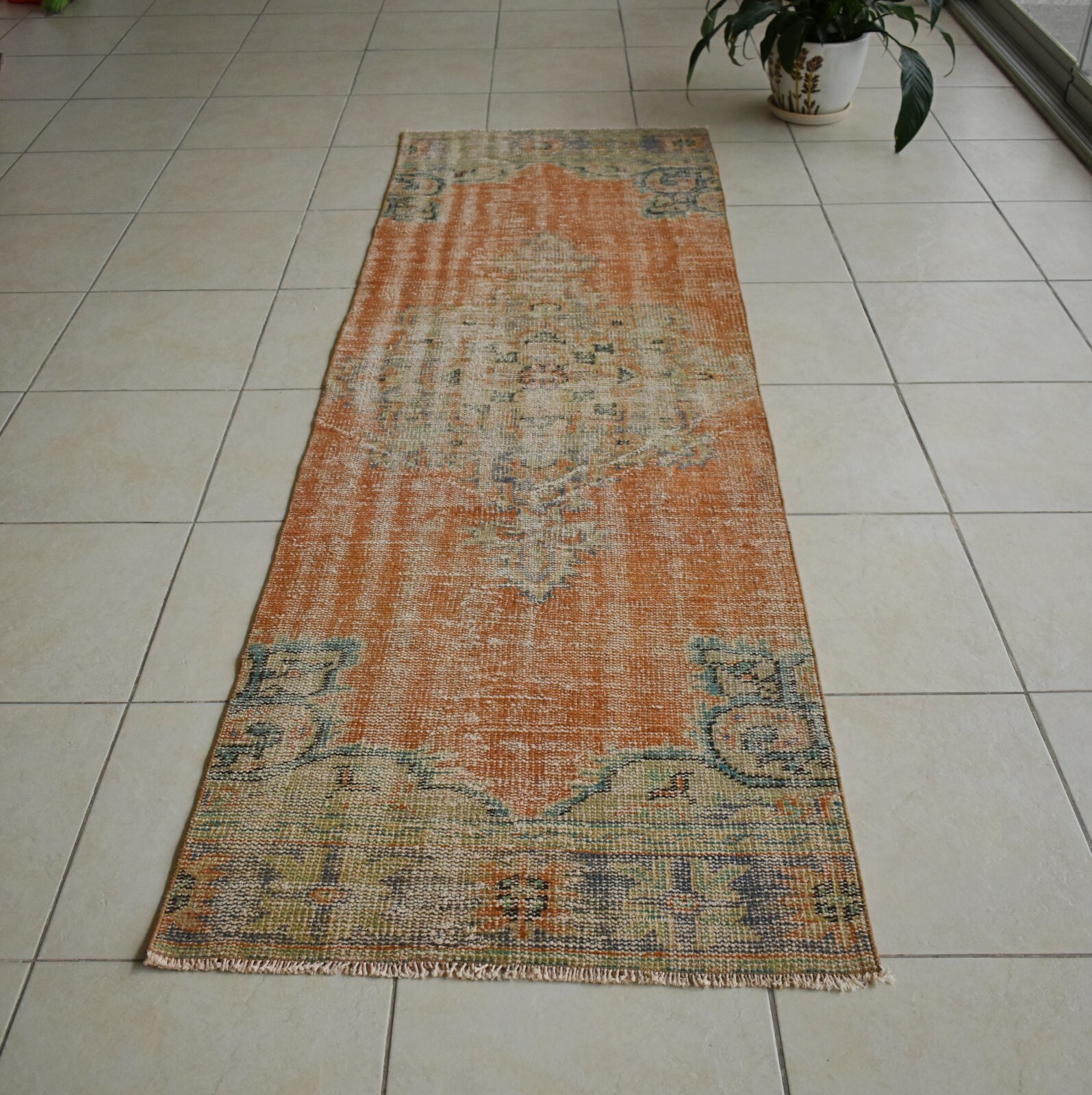 Vintage Runner 8.7×2.7 ft Oushak Runner Anatolian Rug Faded Turkish Runner R29
