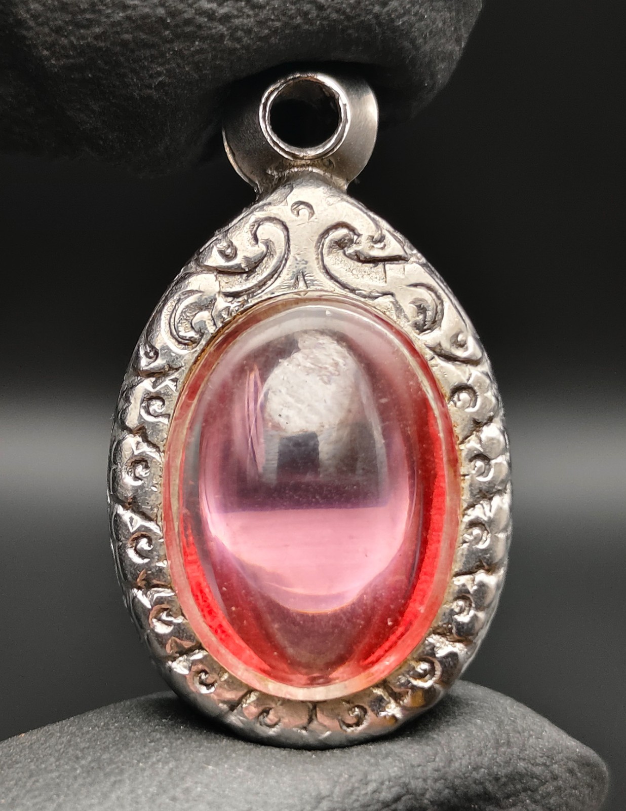 Excellent Pink Naga Eye Gem Crystal Claw Rugby Charm Protect Thai Amulet CK1103